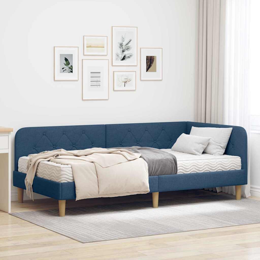 JUNG Vida Eckbettgestell mit Matratze Blau 100 x 200 cm Stoff
