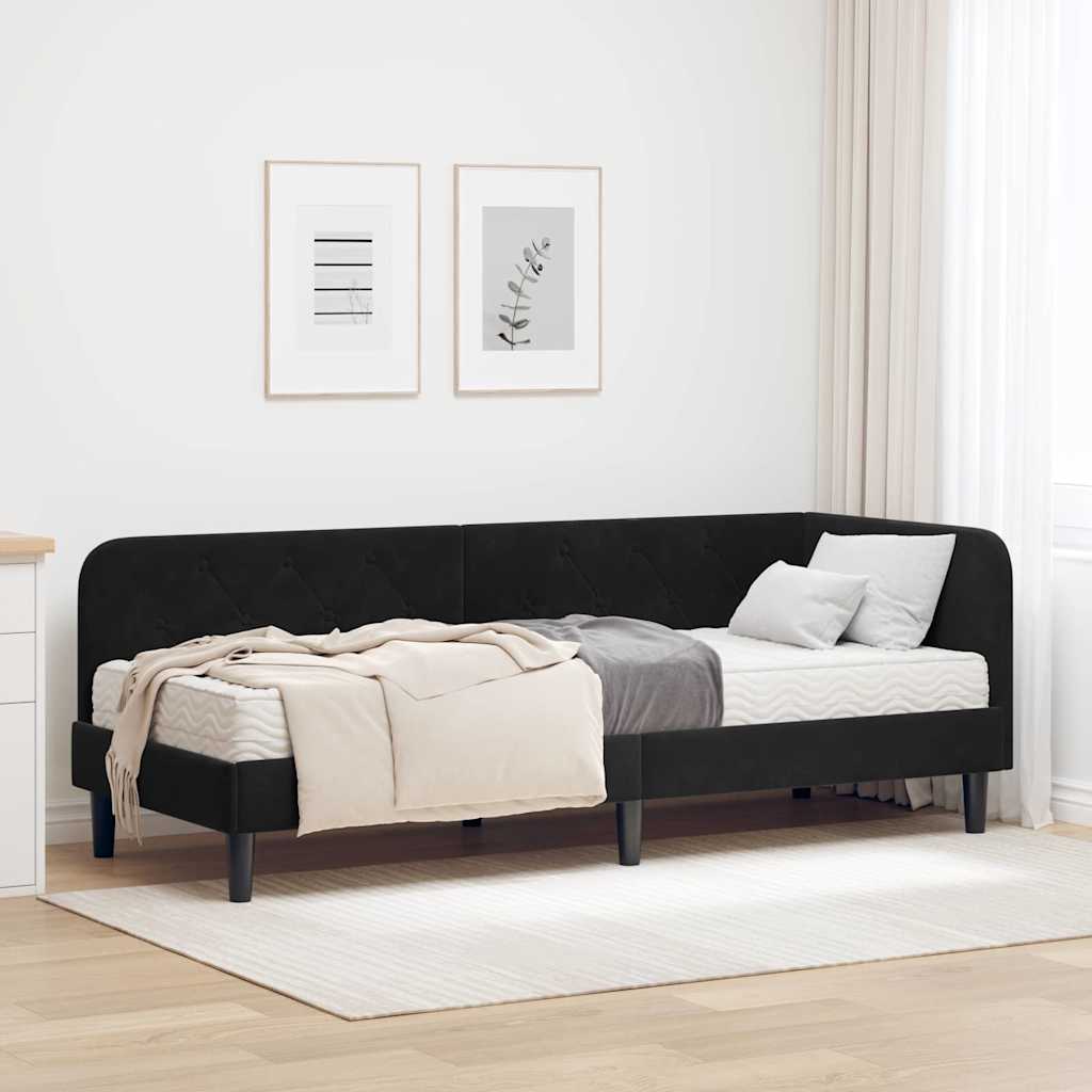 JUNG Vida Eckbettgestell mit Matratze Schwarz 80 x 200 cm Samt