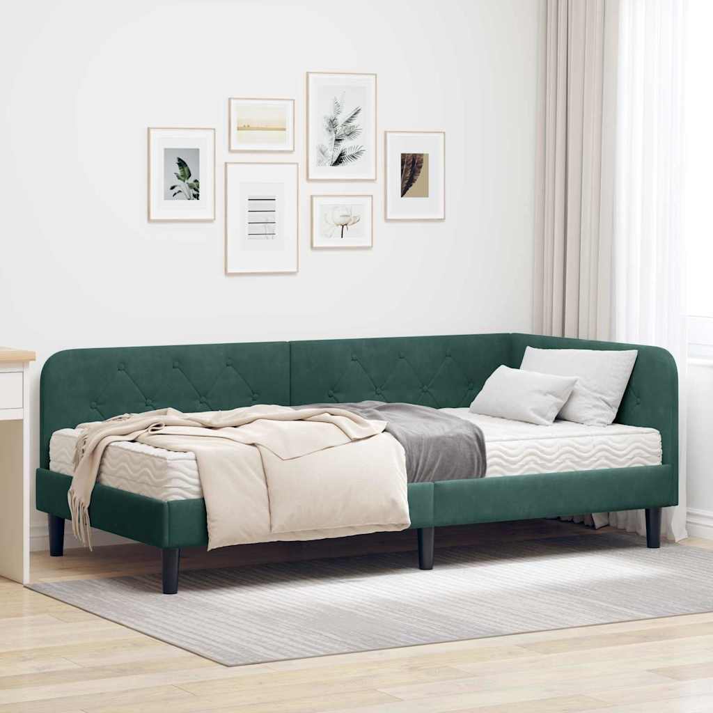 JUNG Vida Eckbettgestell mit Matratze Dunkelgrün 100 x 200 cm Samt
