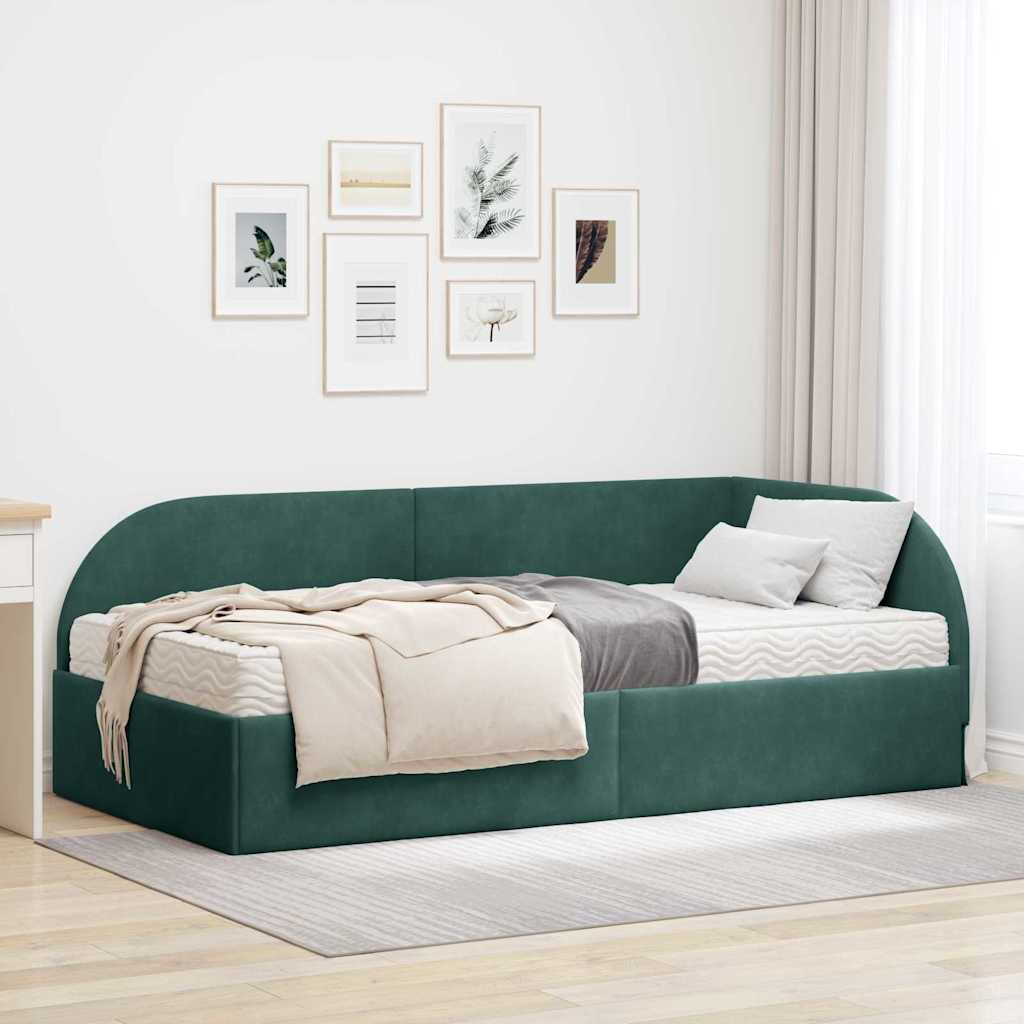 JUNG Vida Eckbettgestell mit Matratze mit Kopfteil 2 pcs Grün Samt