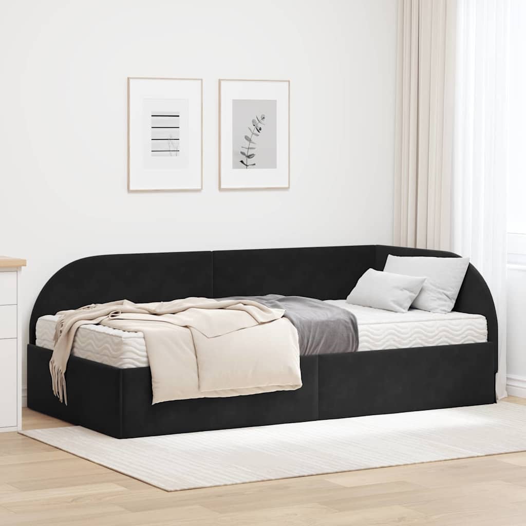 JUNG Vida Eckbettgestell mit Matratze mit Kopfteil 2 pcs Schwarz Samt