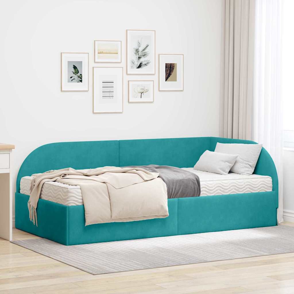 JUNG Vida Eckbettgestell mit Matratze mit Kopfteil 2 pcs Türkis Samt