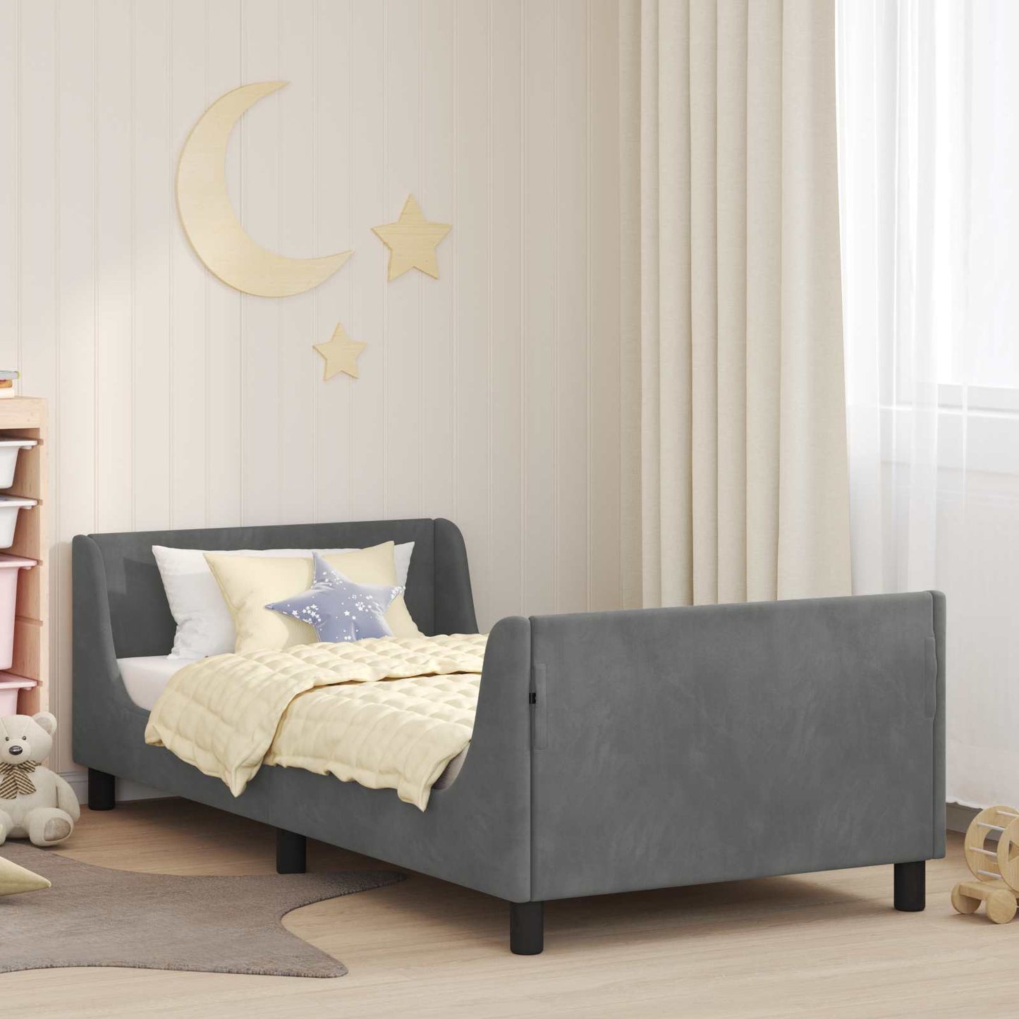JUNG Vida Kinderbettgestell mit Kopfteil Dunkelgrau 90 x 200 cm Samt