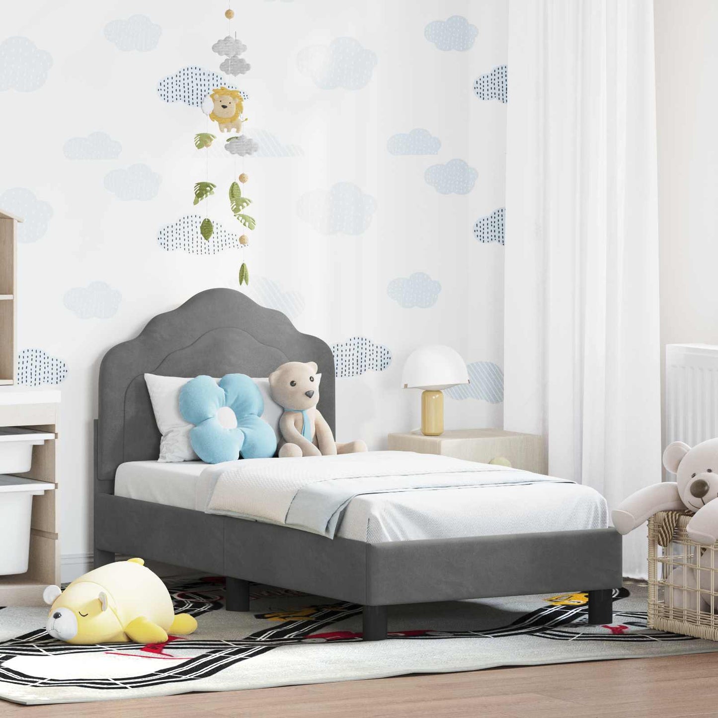 JUNG Vida Kinderbettgestell mit Kopfteil Dunkelgrau 70 x 140 cm Samt