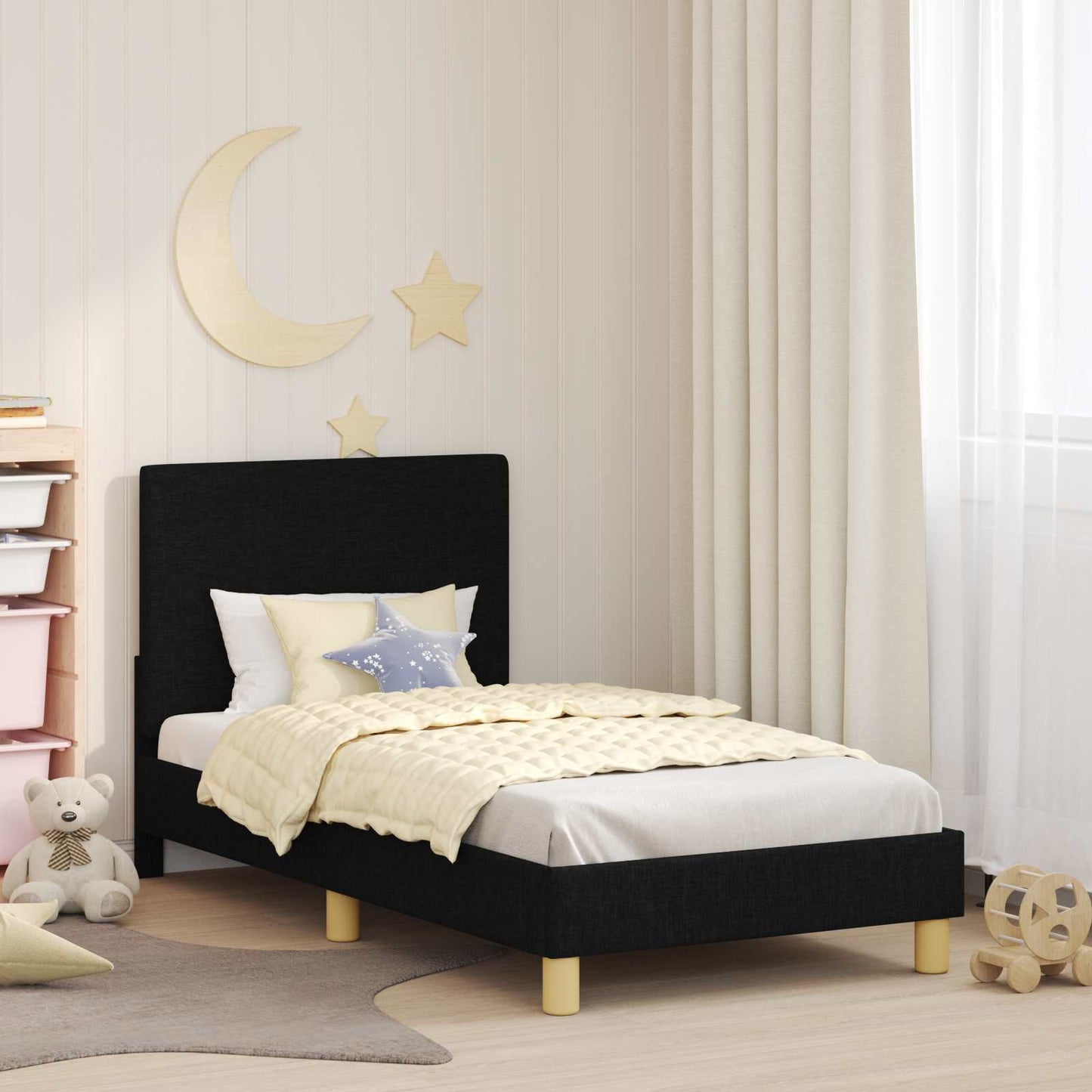 JUNG Vida Kinderbettgestell mit Kopfteil Schwarz 80 x 160 cm Stoff