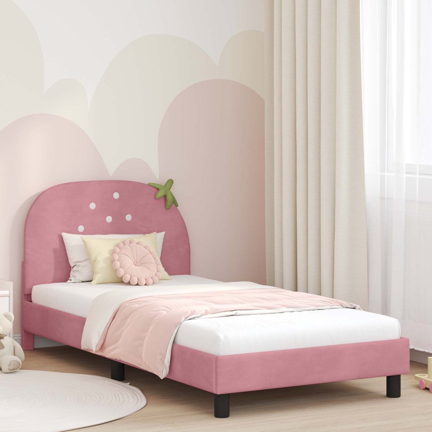 JUNG Vida Kinderbettgestell mit Kopfteil Rosa 80 x 200 cm Samt