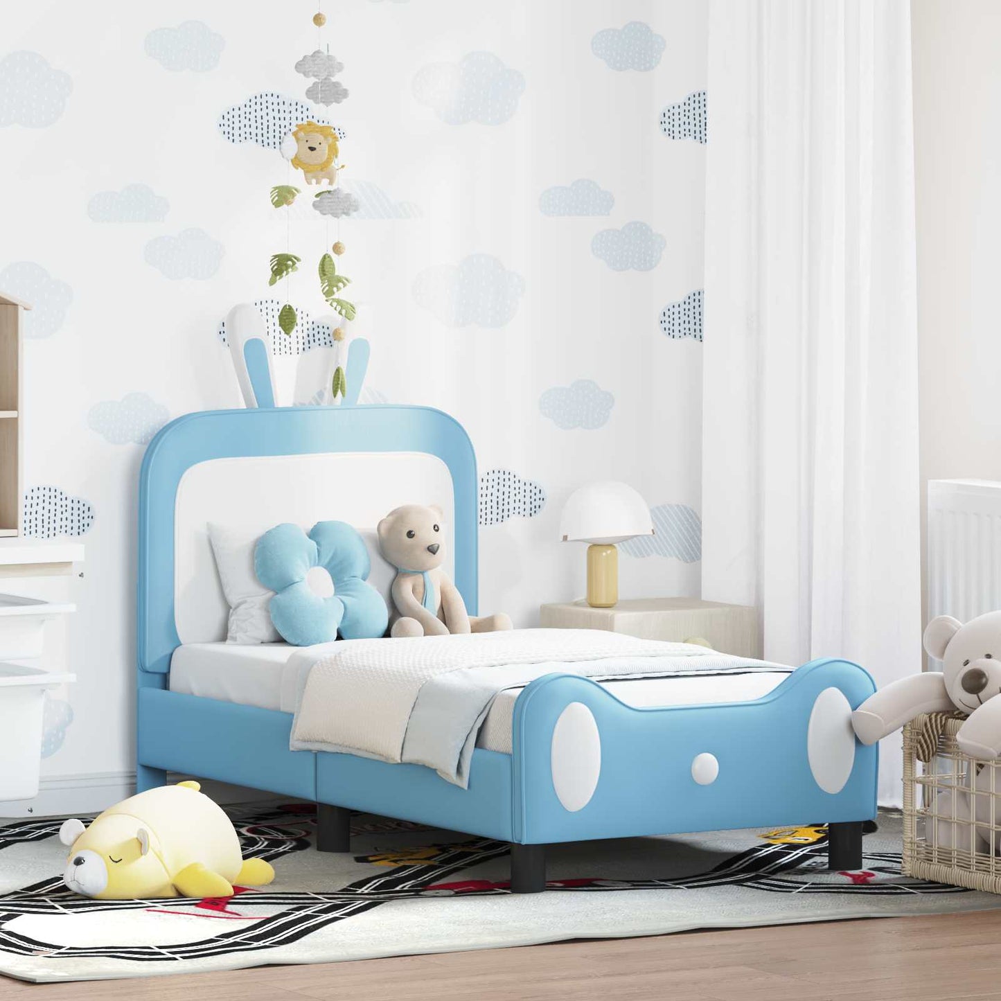 JUNG Vida Kinderbettgestell mit Kopfteil mit Kopfteil Blau 70 x 140 cm PU