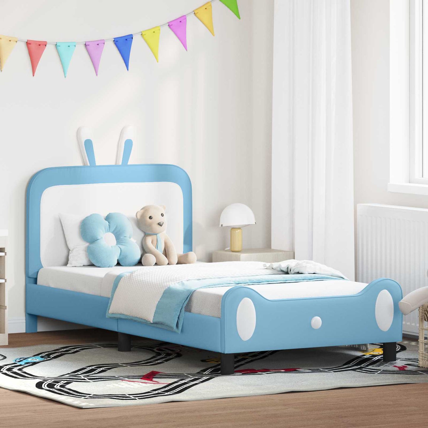 JUNG Vida Kinderbettgestell mit Kopfteil mit Kopfteil Blau 90 x 200 cm PU