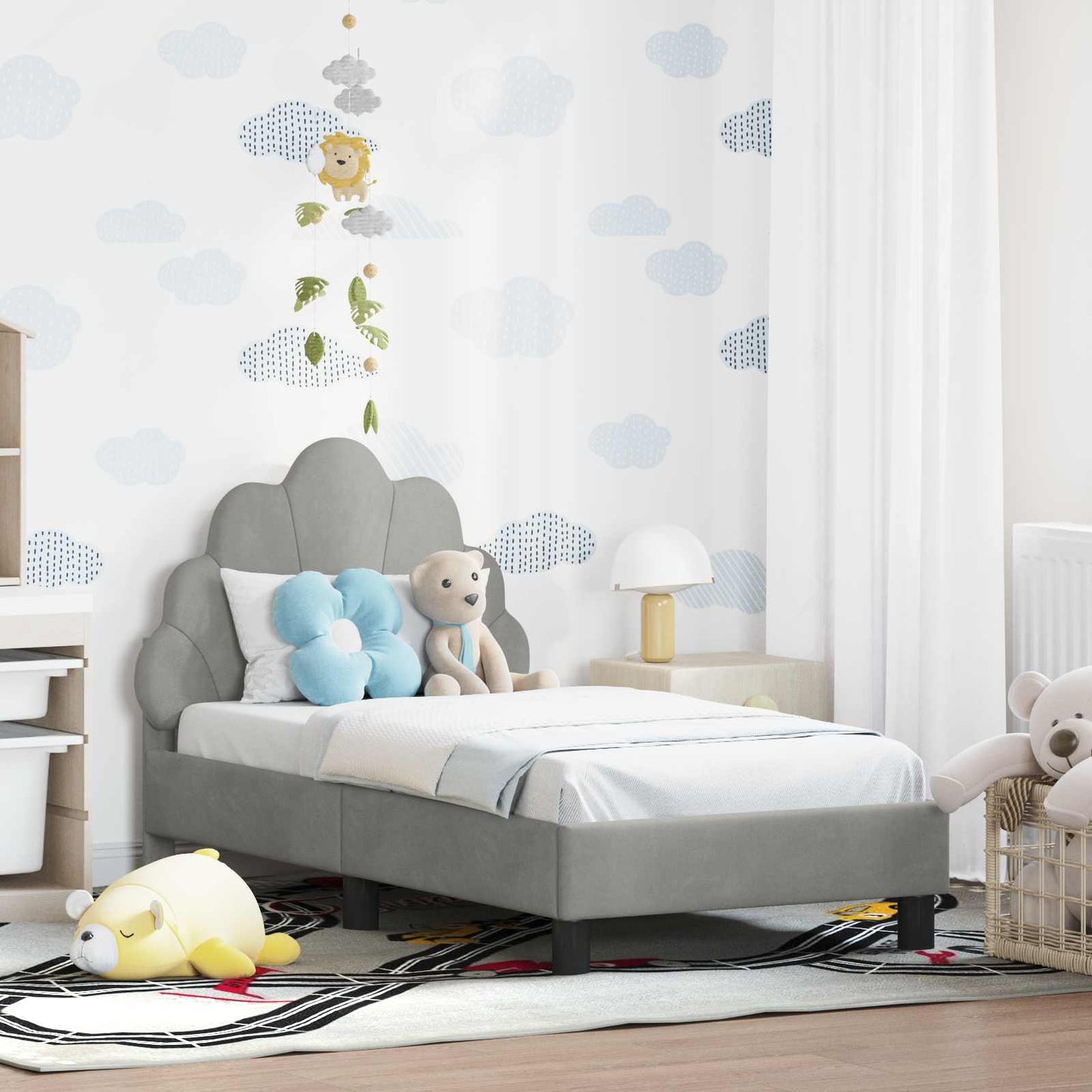 JUNG Vida Kinderbettgestell mit Kopfteil Hellgrau 70 x 140 cm Samt