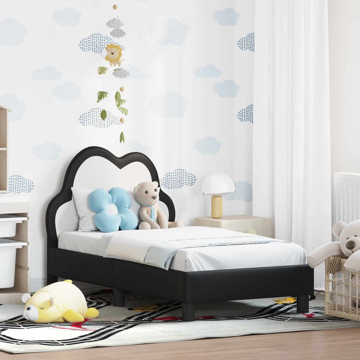 JUNG Vida Kinderbettgestell mit Kopfteil Schwarz 70 x 140 cm PU
