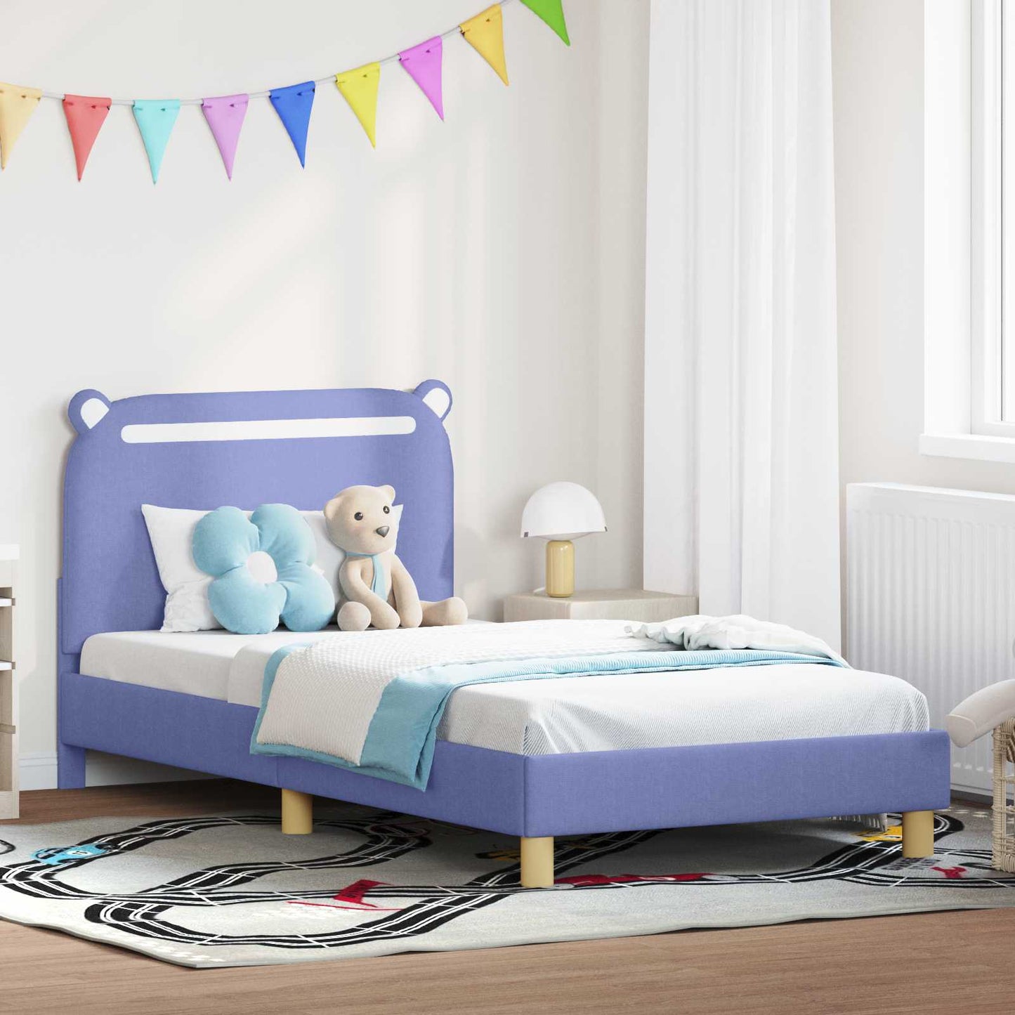 JUNG Vida Kinderbettgestell mit Kopfteil Jeans blau 80 x 200 cm Stoff