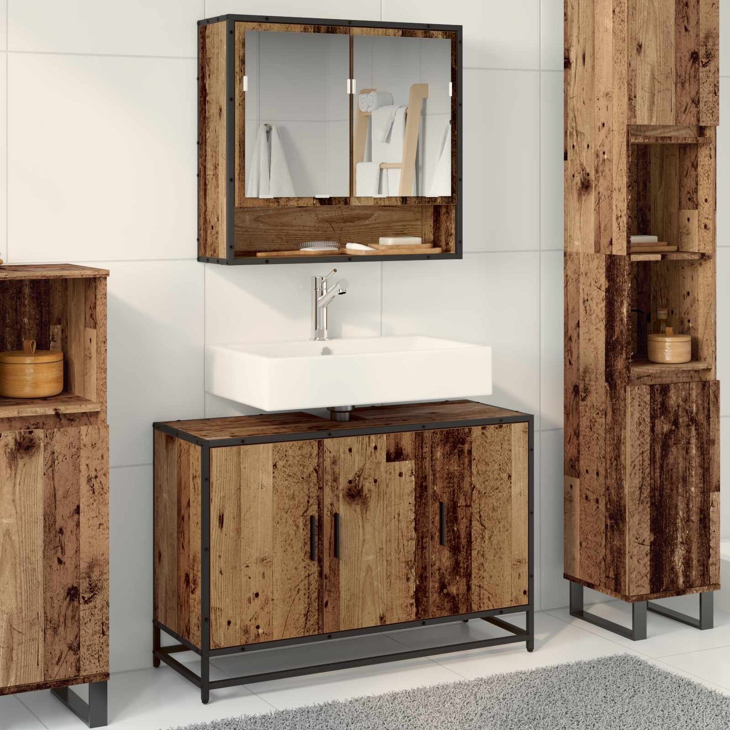 JUNG Vida Badezimmerschrank mit Tür Altholz 90 x 33 x 60 cm Holzwerkstoff