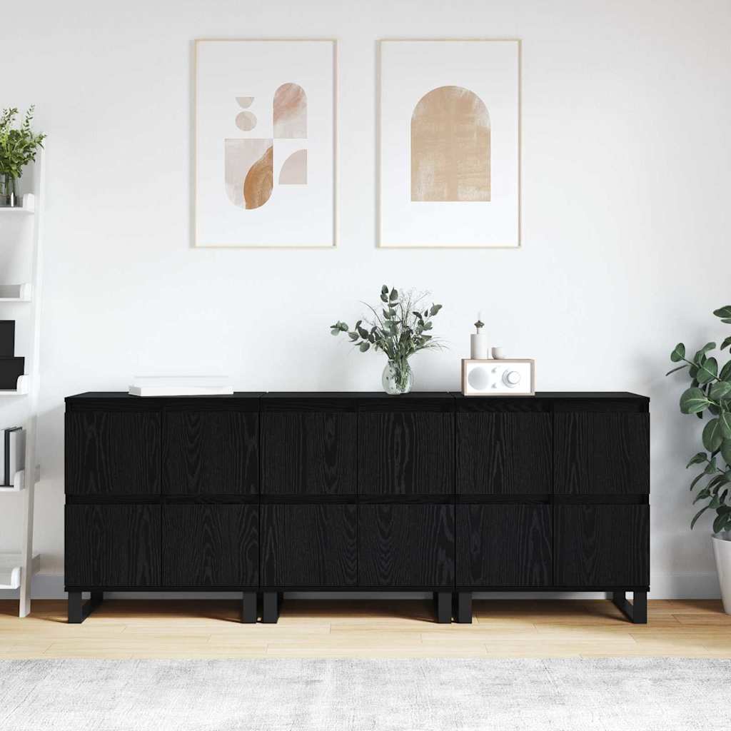 JUNG Vida Sideboard 3 pcs Schwarz Eichen-Optik 60 x 35 x 70 cm
