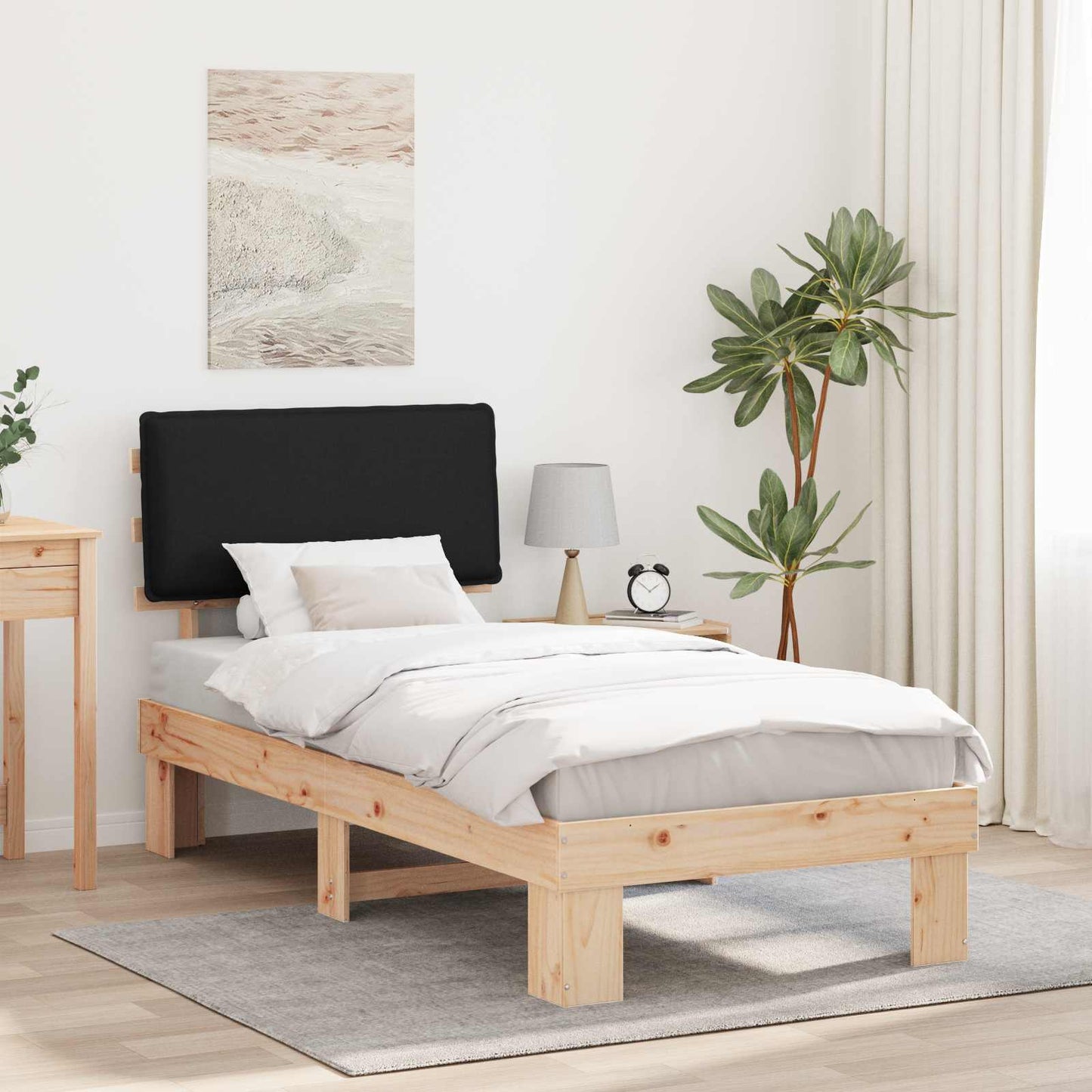 JUNG Vida Bettgestell mit gepolstertem Kopfteil Schwarz 80 x 200 cm