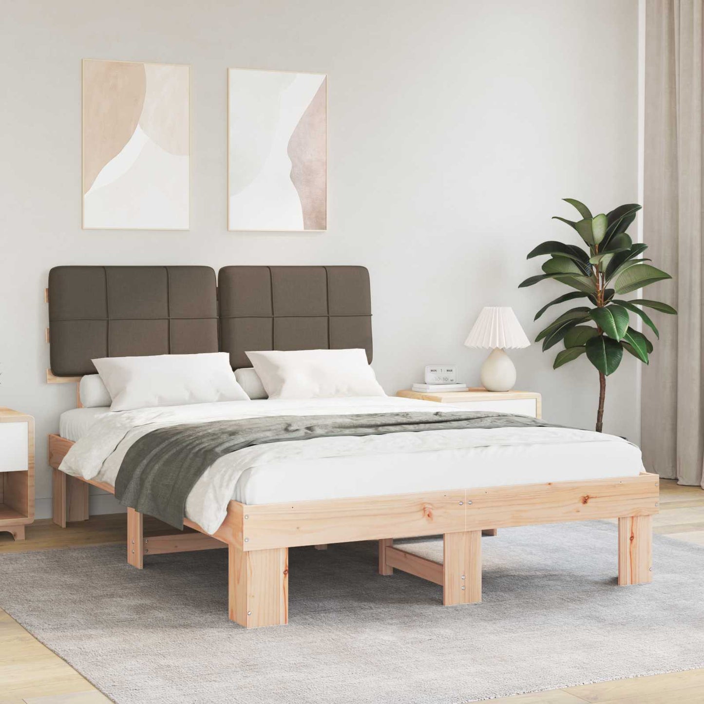 JUNG Vida Bettgestell mit gepolstertem Kopfteil Taupe 140 x 190 cm