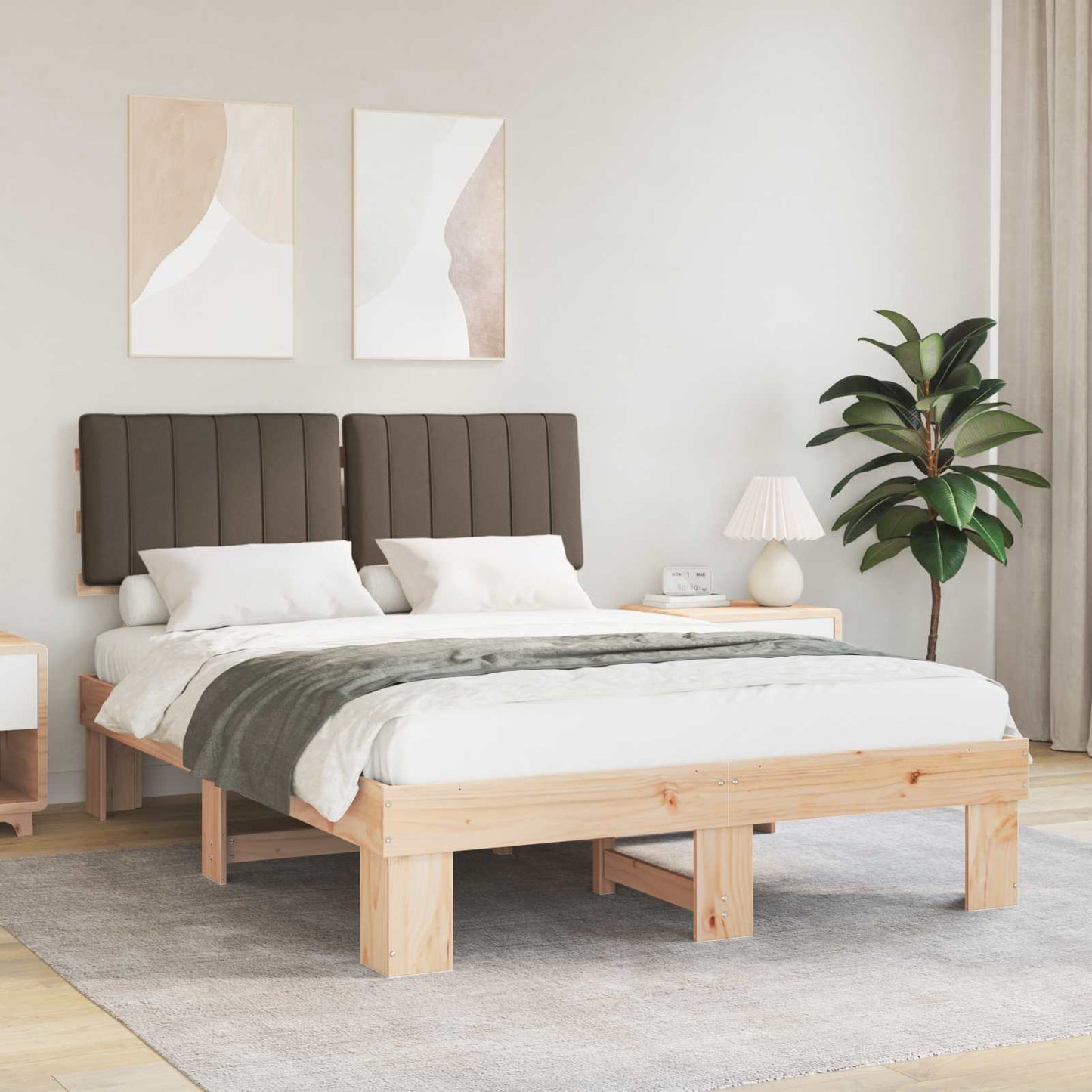 JUNG Vida Bettgestell mit gepolstertem Kopfteil Taupe 140 x 200 cm