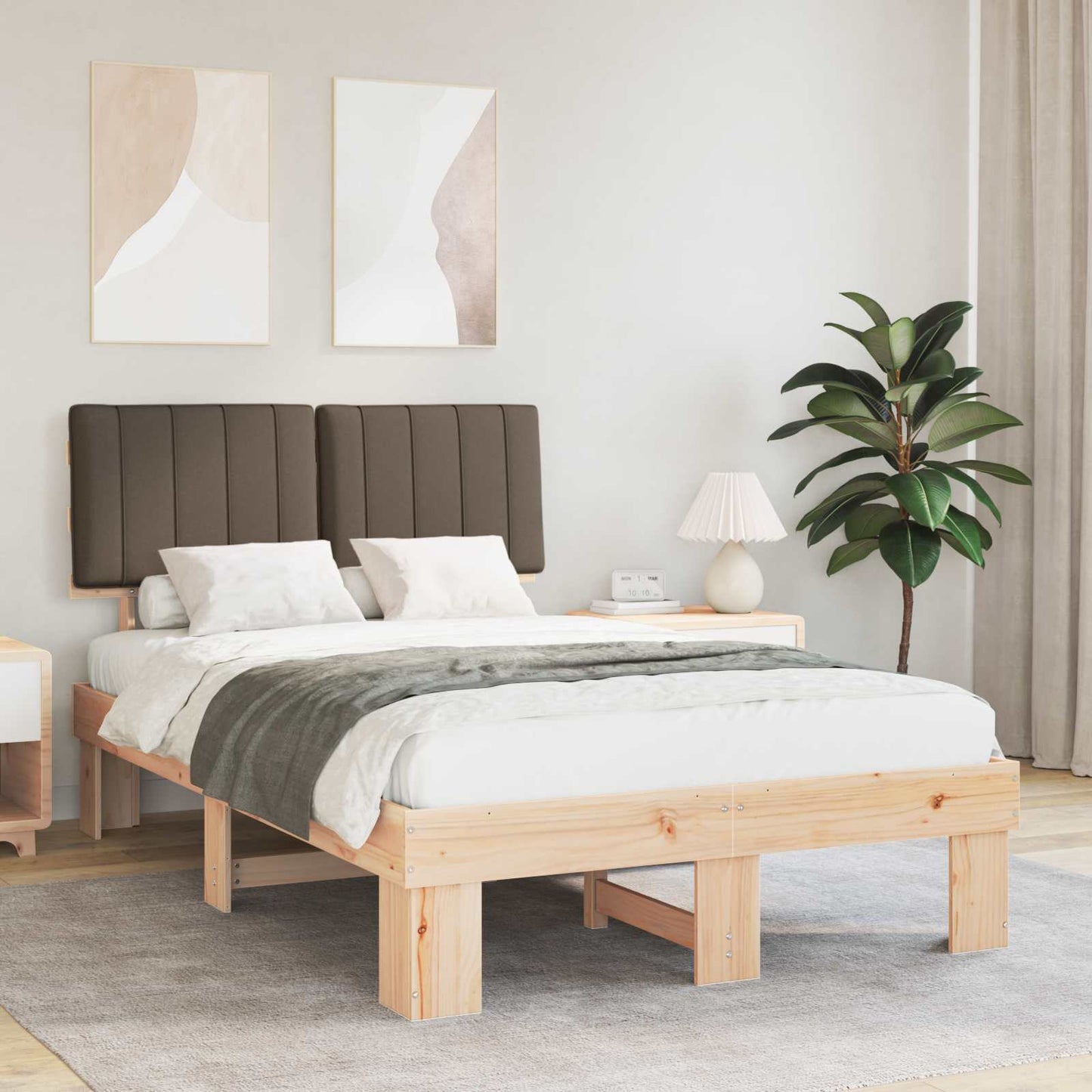 JUNG Vida Bettgestell mit gepolstertem Kopfteil Taupe 120 x 190 cm