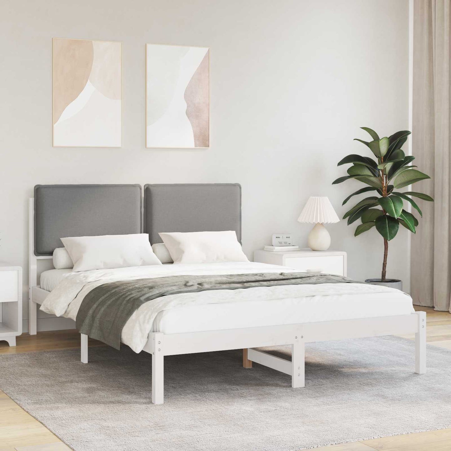 JUNG Vida Bettgestell mit gepolstertem Kopfteil Hellgrau 120 x 200 cm