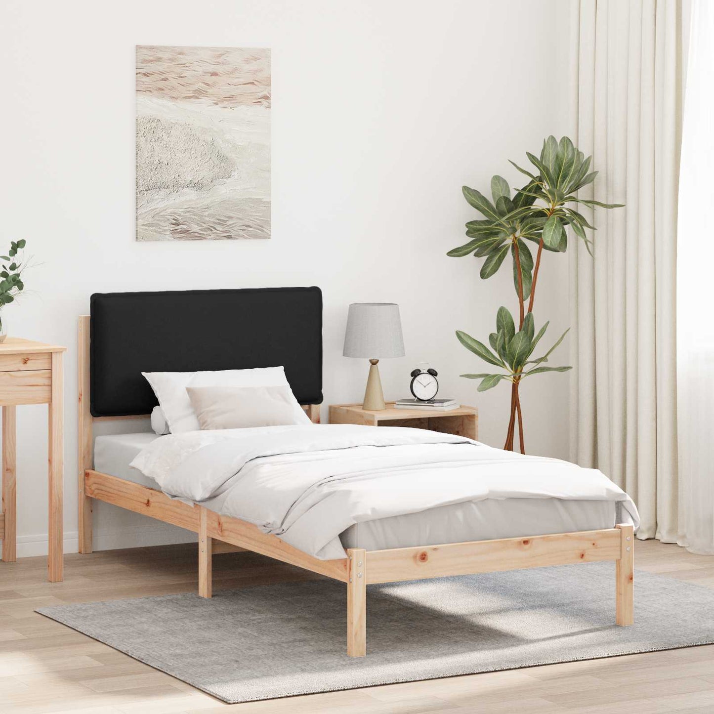 JUNG Vida Bettgestell mit gepolstertem Kopfteil Schwarz 90 x 200 cm