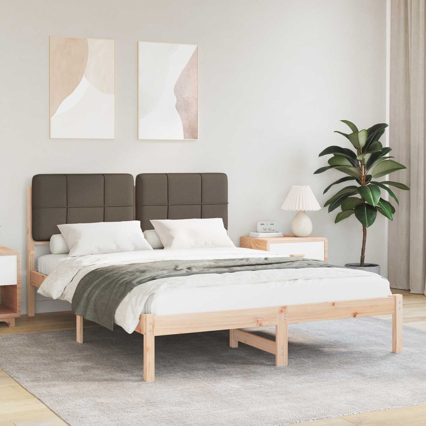 JUNG Vida Bettgestell mit gepolstertem Kopfteil Taupe 160 x 200 cm