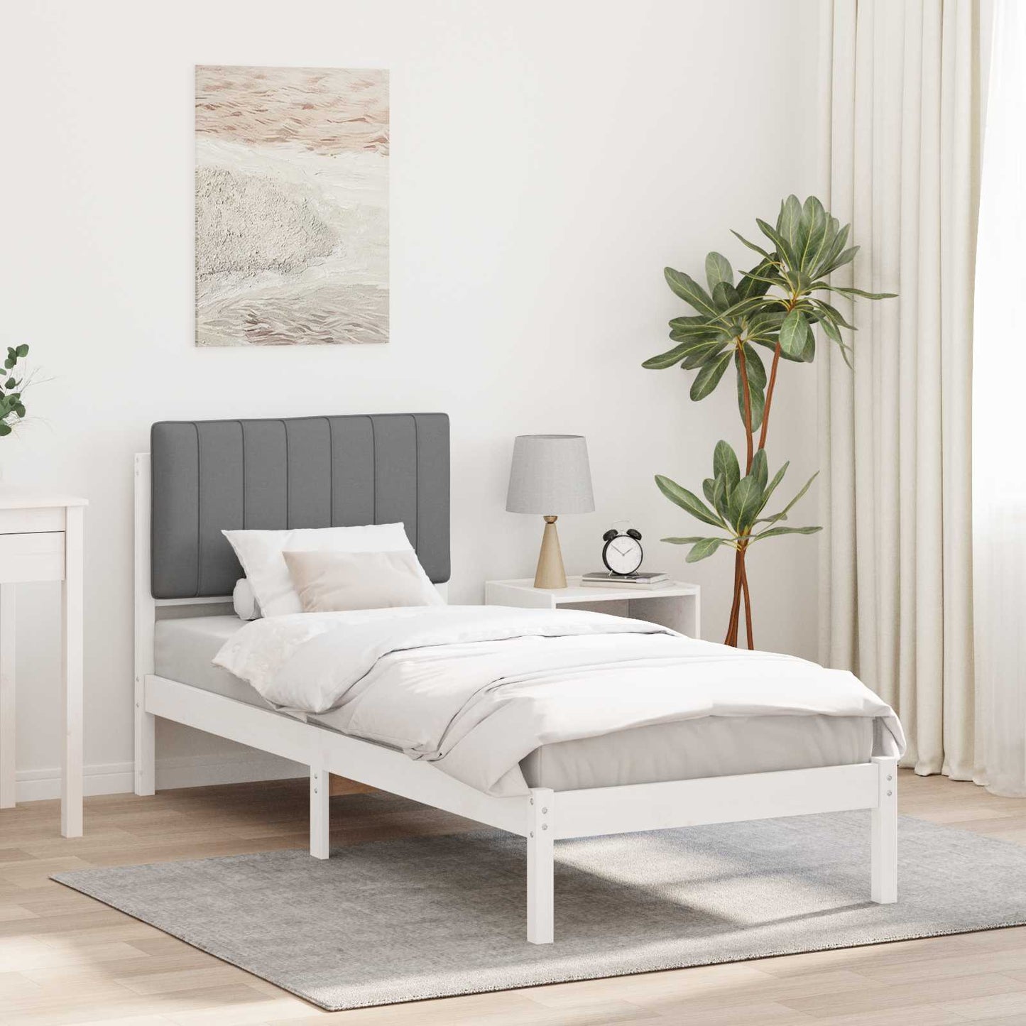 JUNG Vida Bettgestell mit gepolstertem Kopfteil Hellgrau 75 x 190 cm