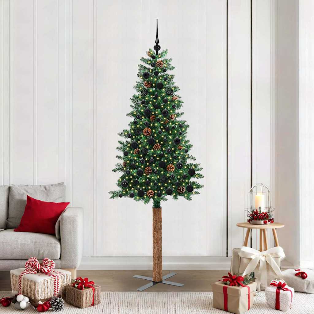 JUNG Vida Schlanker Weihnachtsbaum mit 300 LEDs mit Ständer Grün 210 cm