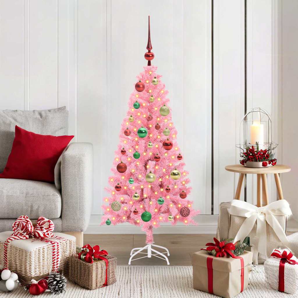 JUNG Vida Weihnachtsbaum mit 150 LEDs mit Ständer Rosa 120 cm PVC