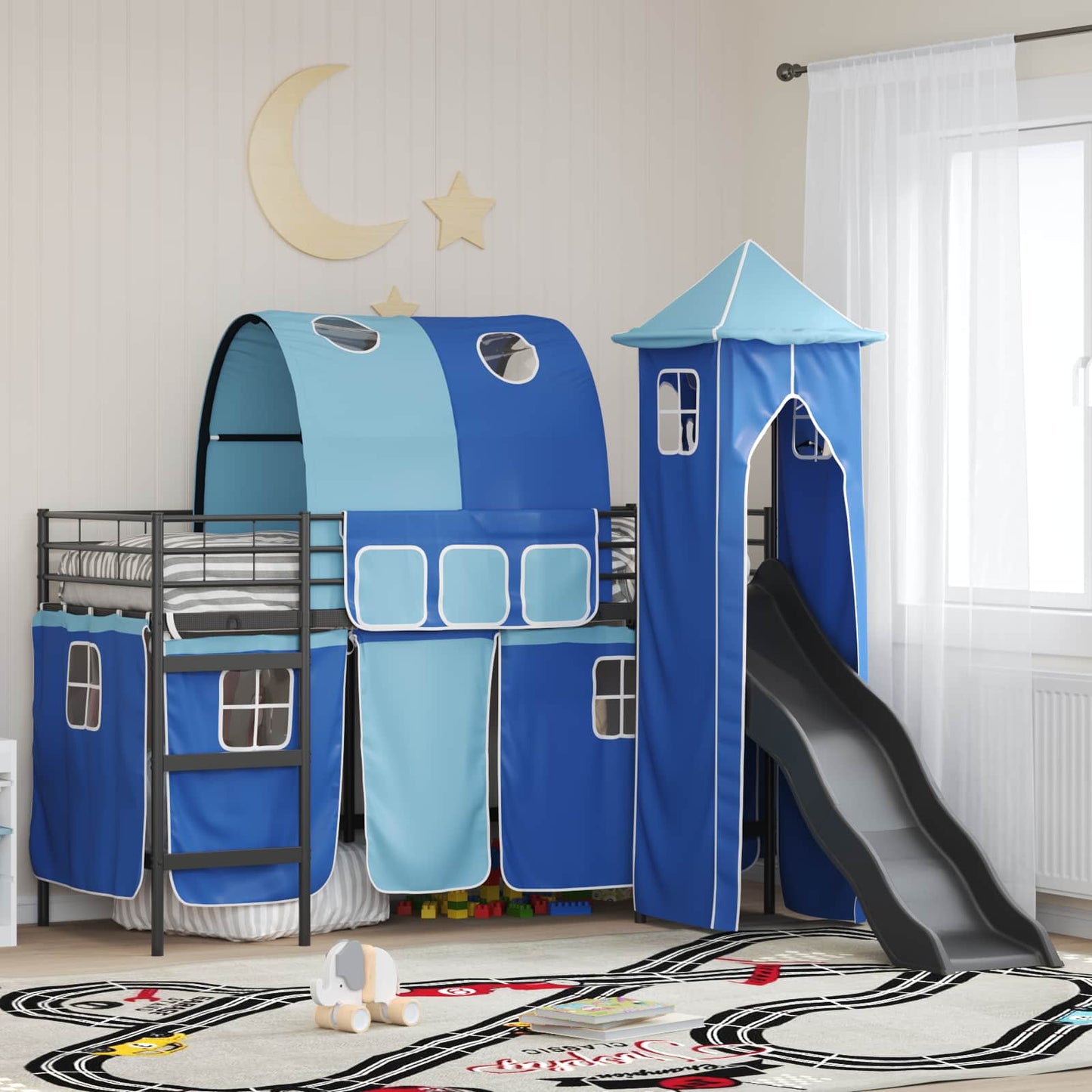 JUNG Vida Kinderloftbett Schwarz und Blau 99,5 x 190 cm Metall