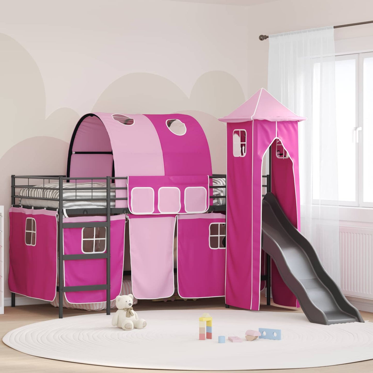 JUNG Vida Kinderloftbett Schwarz und Pink 107 x 200 cm Metall