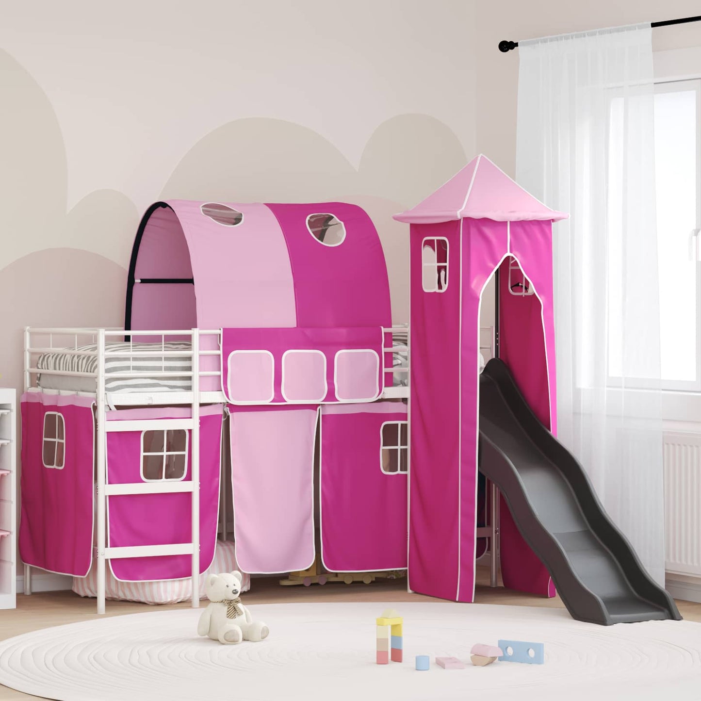 JUNG Vida Kinderloftbett Weiß und Rosa 99,5 x 190 cm Metall