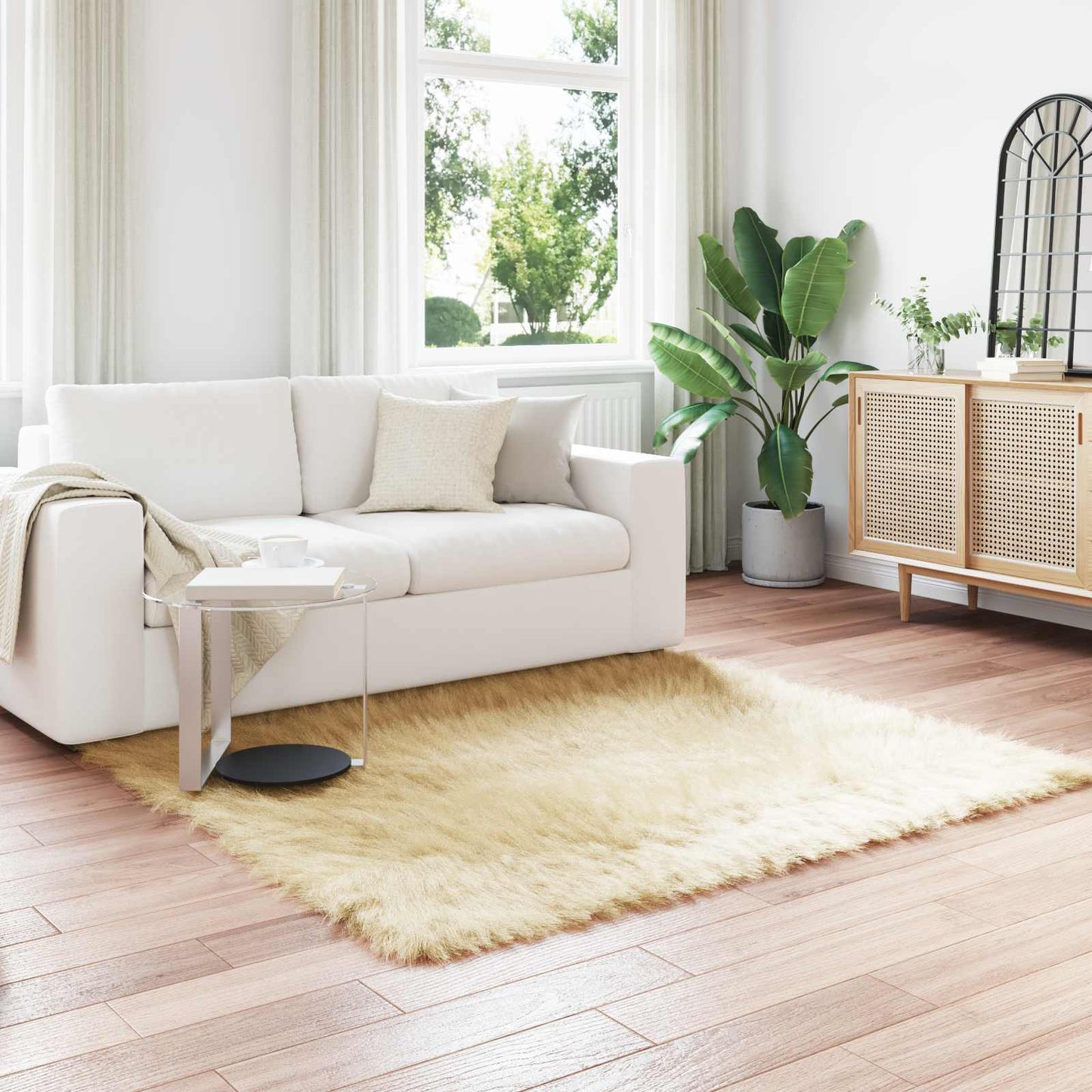 JUNG Vida Kunstschaffell Teppich Tafalla Creme 120 x 120 cm Polyester