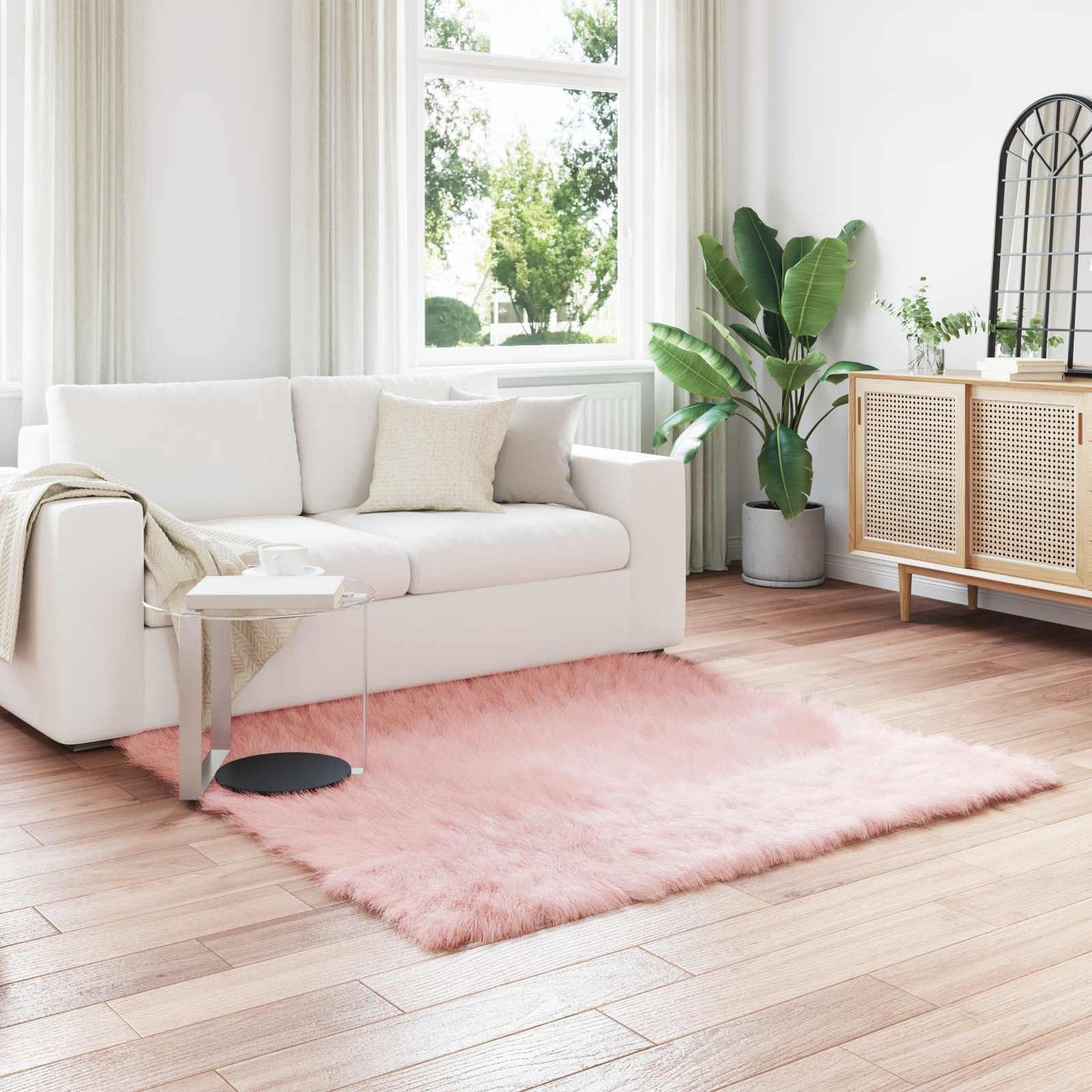 JUNG Vida Kunstschaffell Teppich Tafalla Rosa 160 x 160 cm Polyester