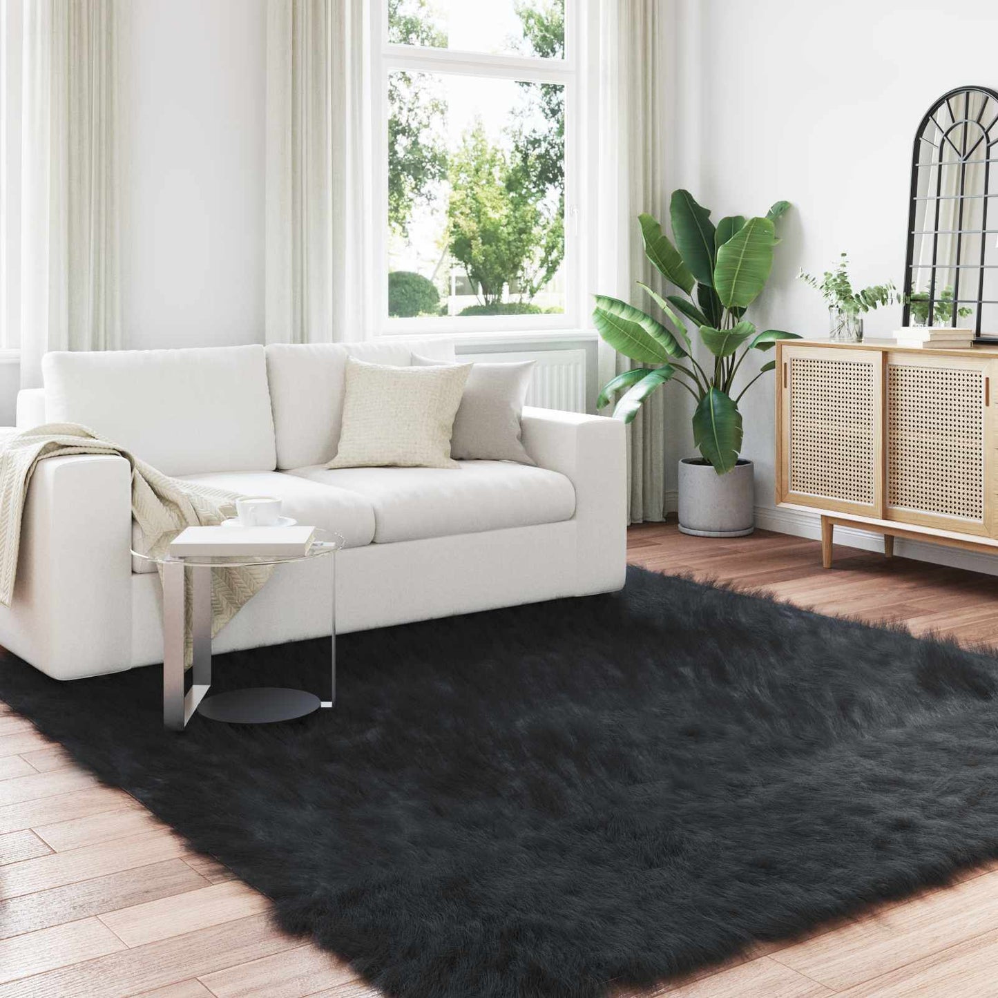 JUNG Vida Kunstschaffell Teppich Tafalla Schwarz 240 x 240 cm Polyester