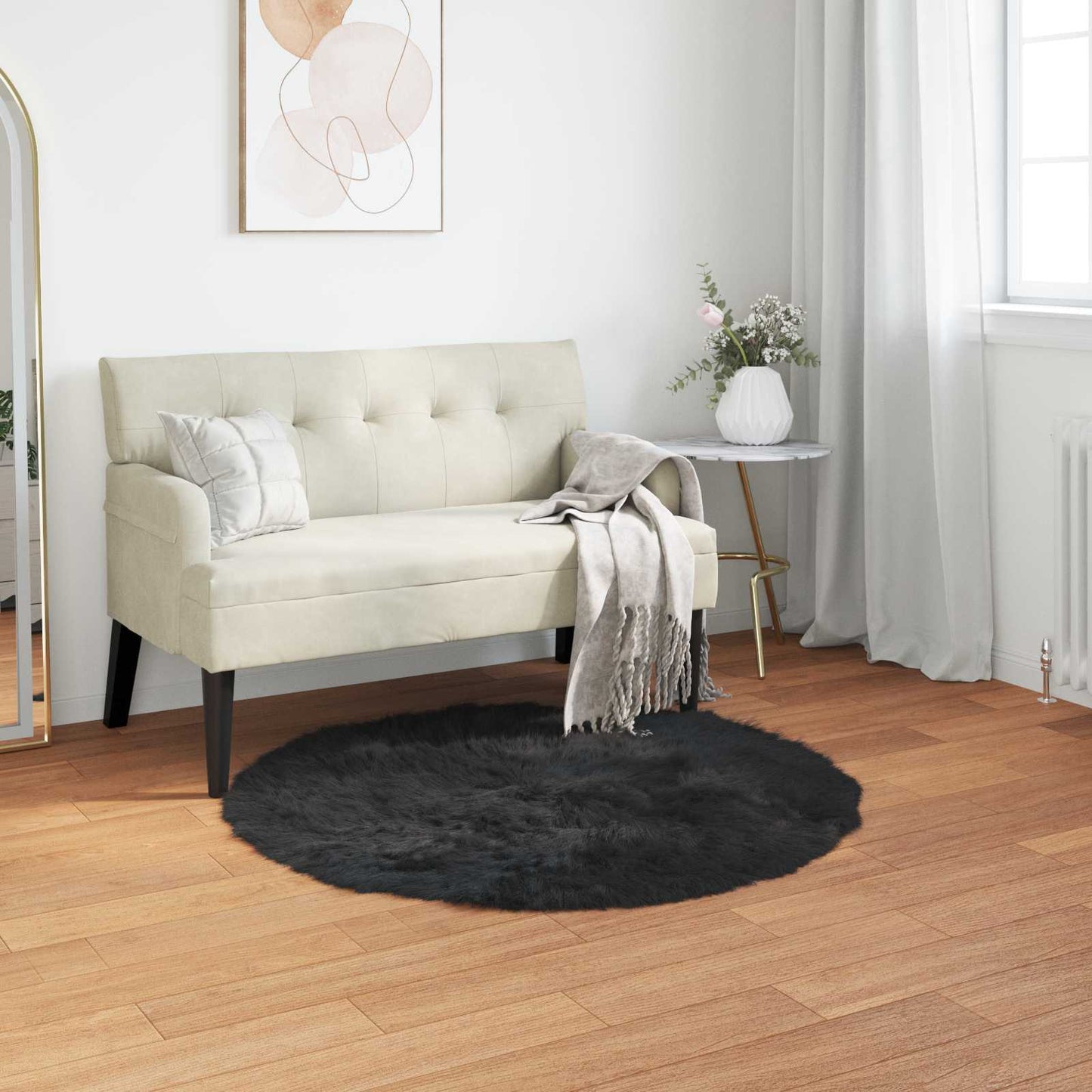JUNG Vida Kunstschaffell Teppich Tafalla Schwarz Ø 80 cm Polyester