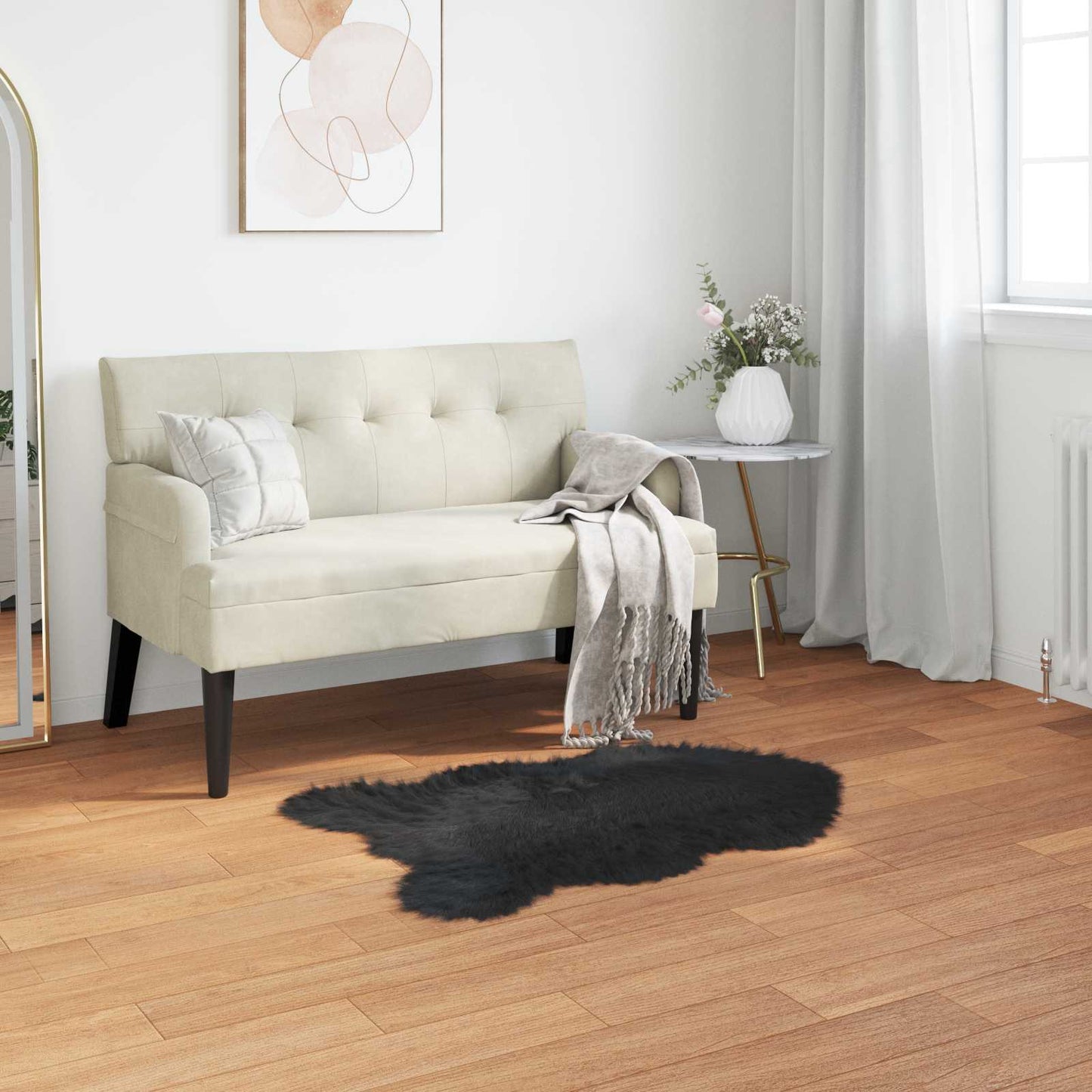 JUNG Vida Kunstschaffell Teppich Tafalla Schwarz 80 x 120 cm Polyester