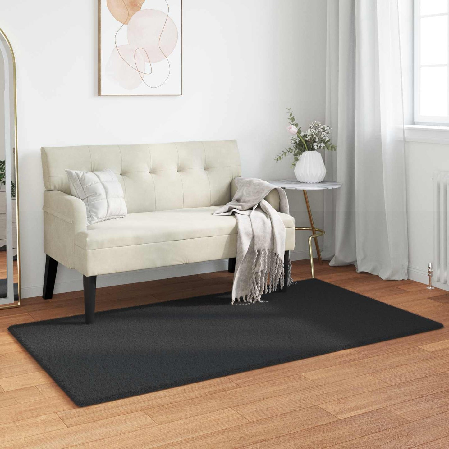 JUNG Vida Kunstfell Hasen Teppich Olite Schwarz 80 x 150 cm Polyester