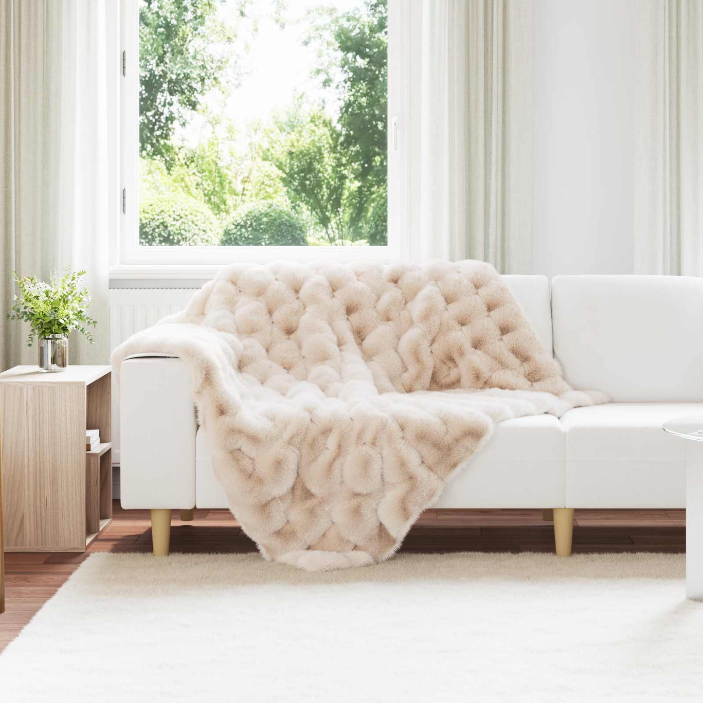 JUNG Vida Kunstfell Kaninchenfell Decke Beige 130 x 150 cm Polyester