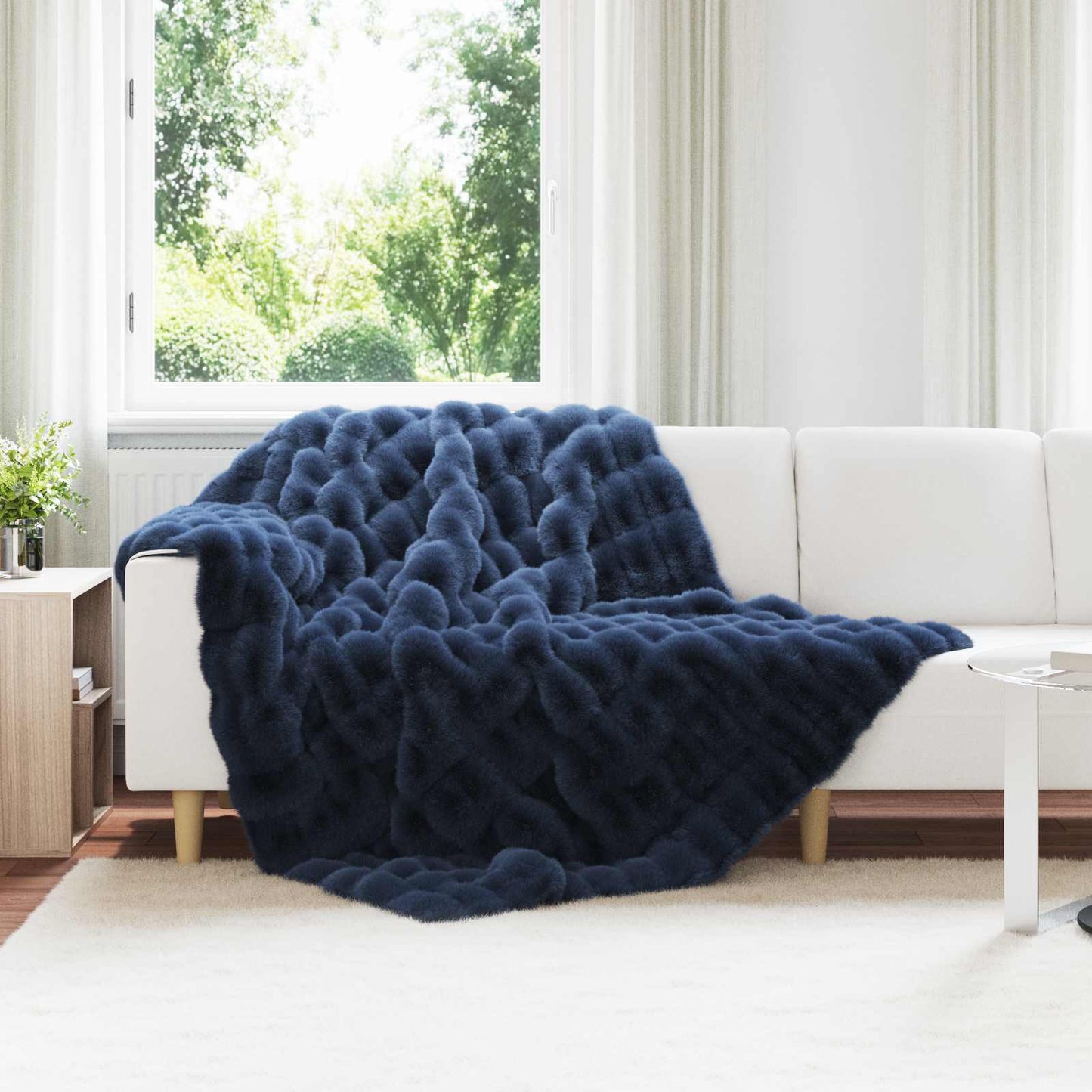 JUNG Vida Kunstfell Kaninchenfell Decke 4 pcs Marineblau 150 x 220 cm
