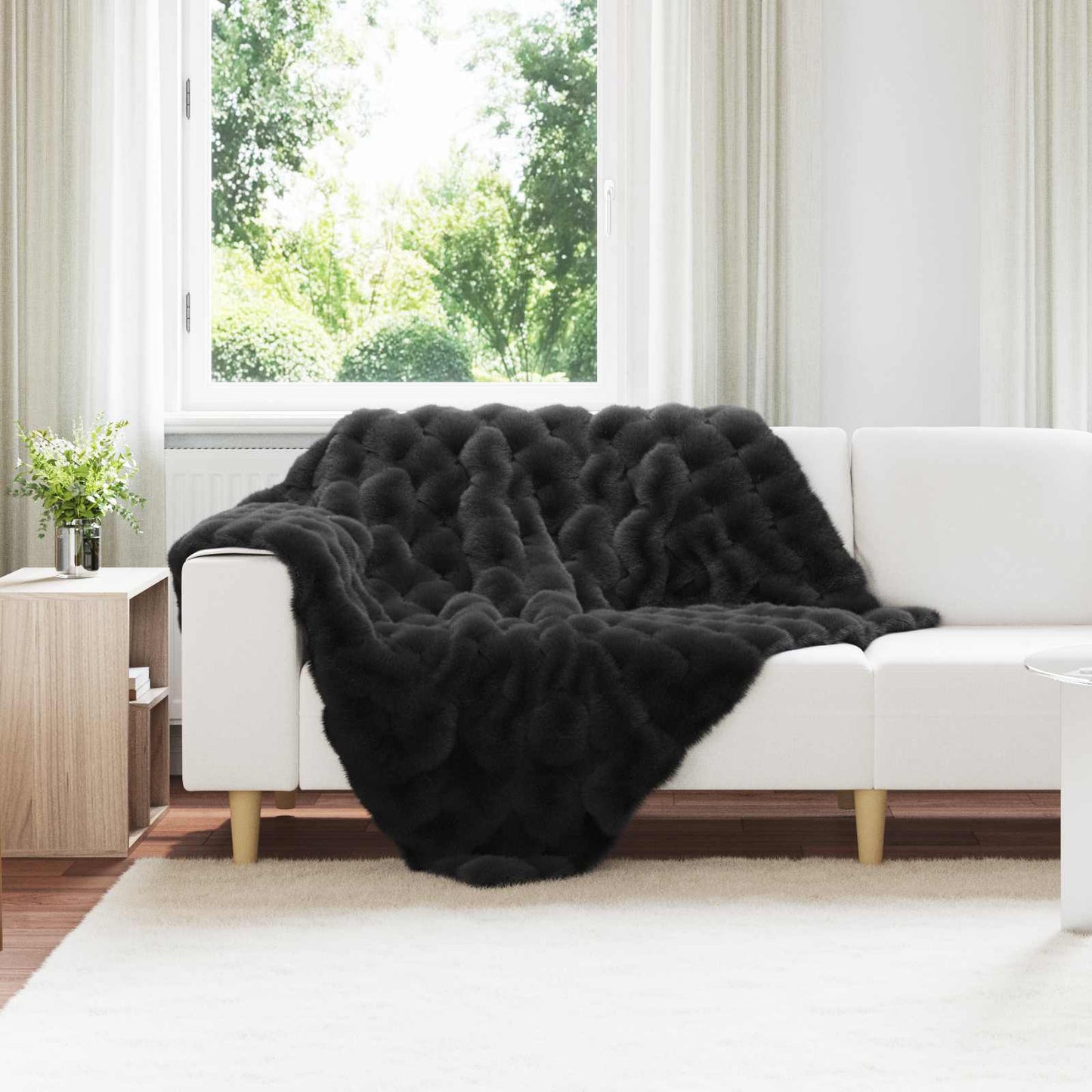 JUNG Vida Kunstfell Kaninchenfell Decke Schwarz 130 x 150 cm Polyester