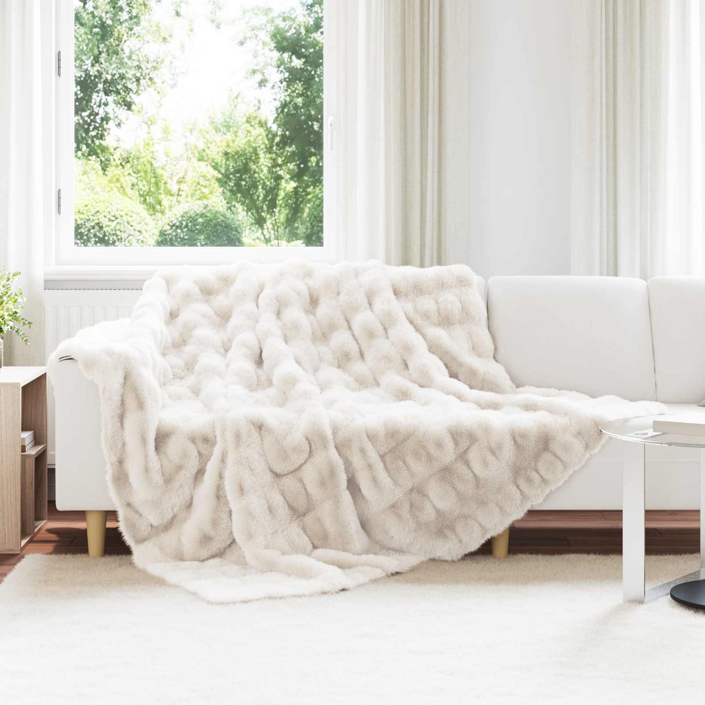 JUNG Vida Kunstfell Kaninchenfell Decke Weiß 220 x 240 cm Polyester