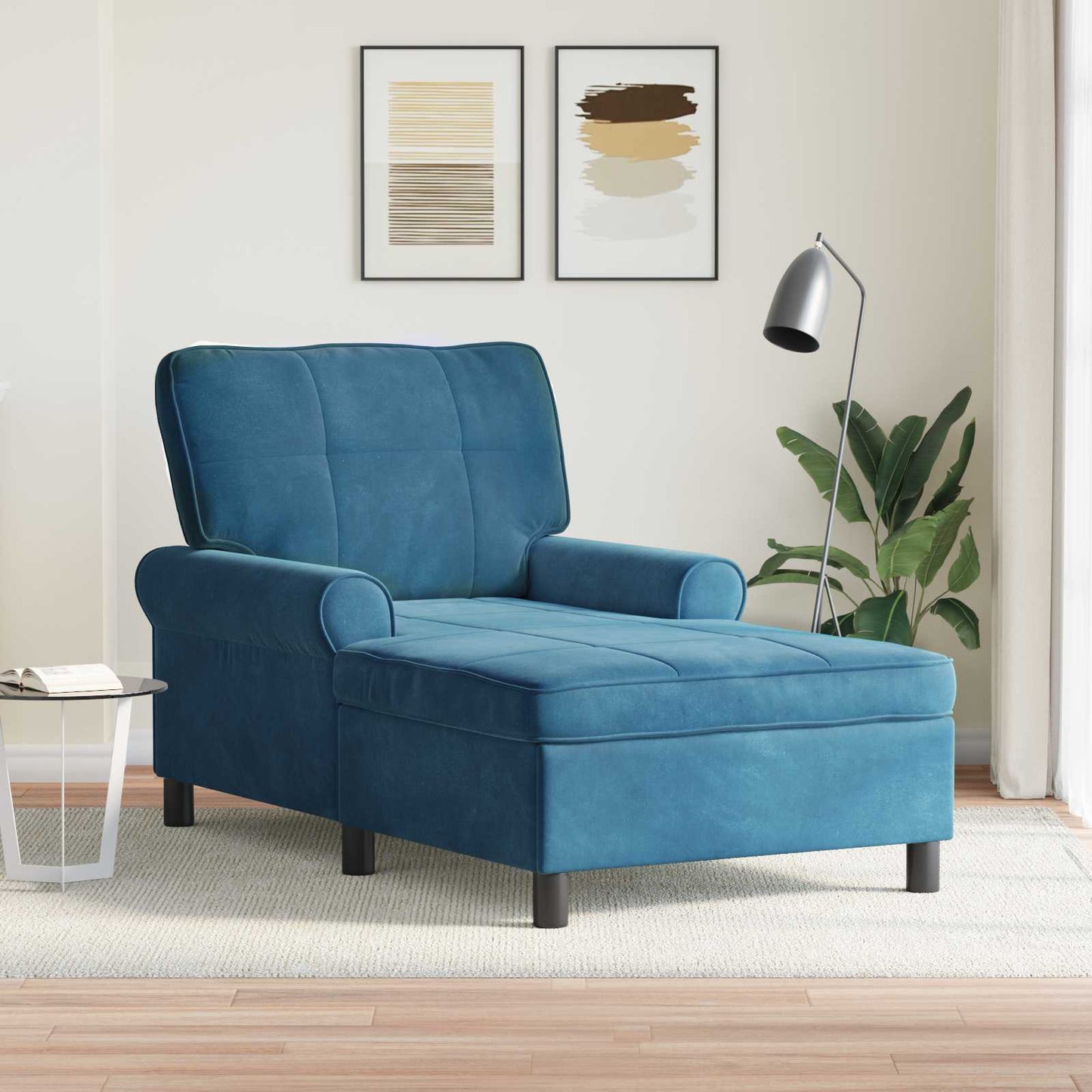 JUNG Vida Lounge-Liege mit Kissen Blau 91 x 157 x 91 cm Samt