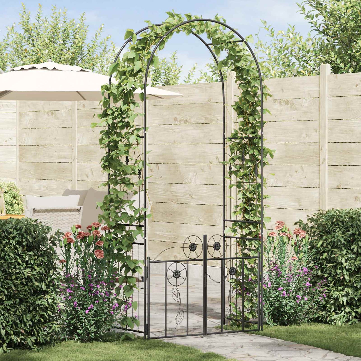 JUNG Vida Gartenbogen mit Schloss Schwarz 102 x 50 x 218 cm