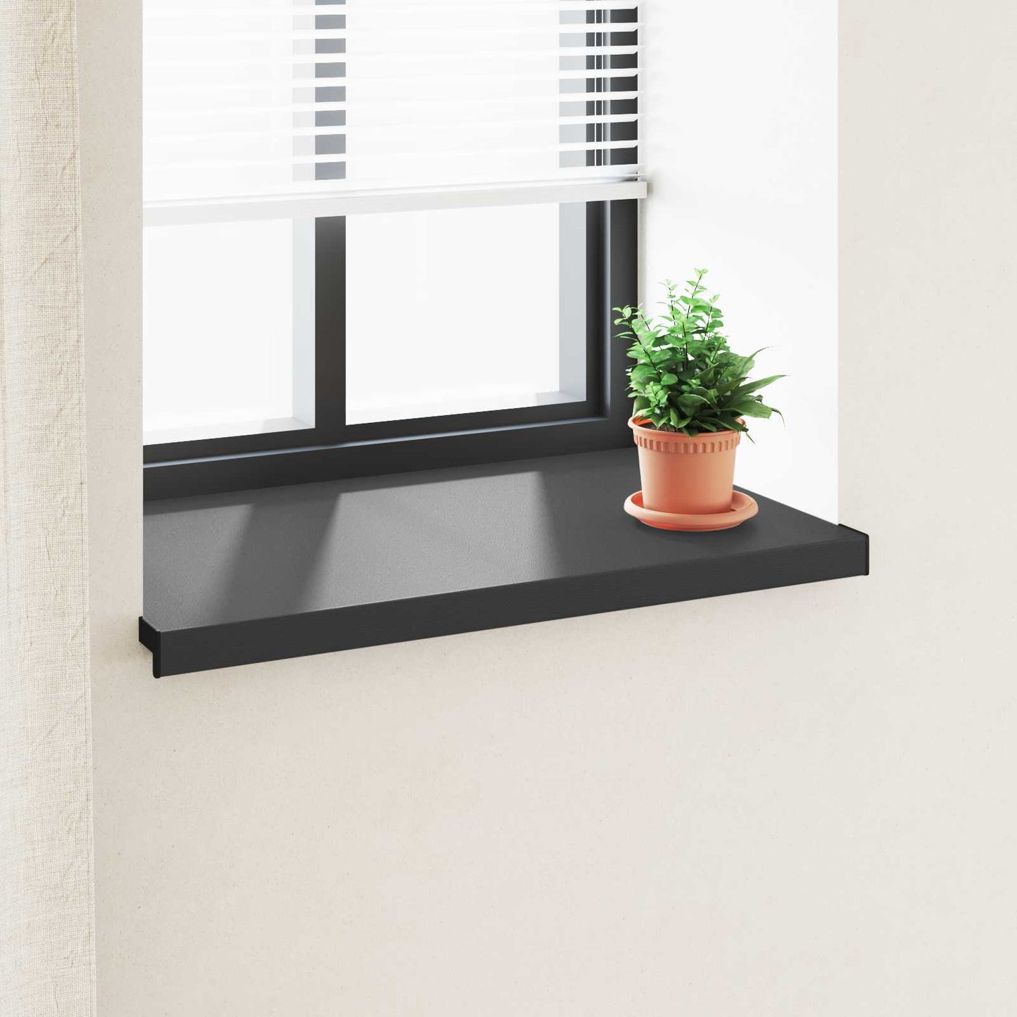JUNG Vida Fensterbank Schwarz mit Holzmaserung 100 x 50 x 4,5 cm PVC