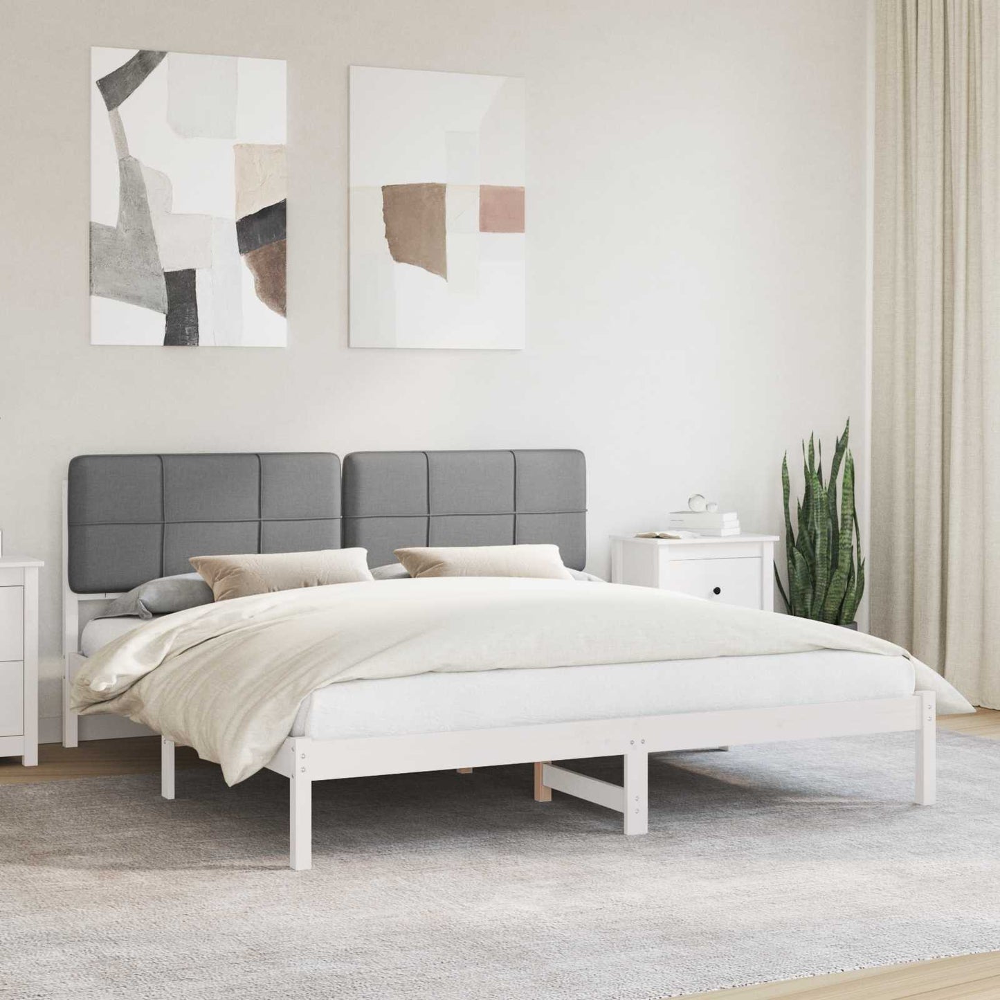 JUNG Vida Bettgestell mit gepolstertem Kopfteil Hellgrau 200 x 200 cm