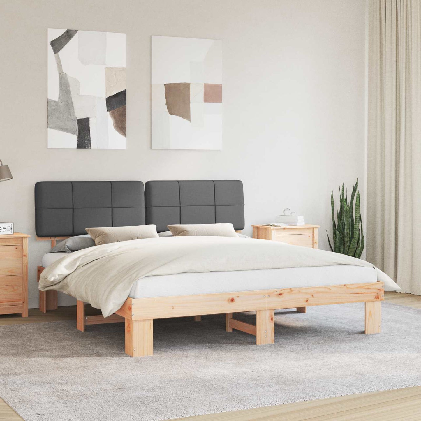 JUNG Vida Bettgestell mit gepolstertem Kopfteil Dunkelgrau 200 x 200 cm