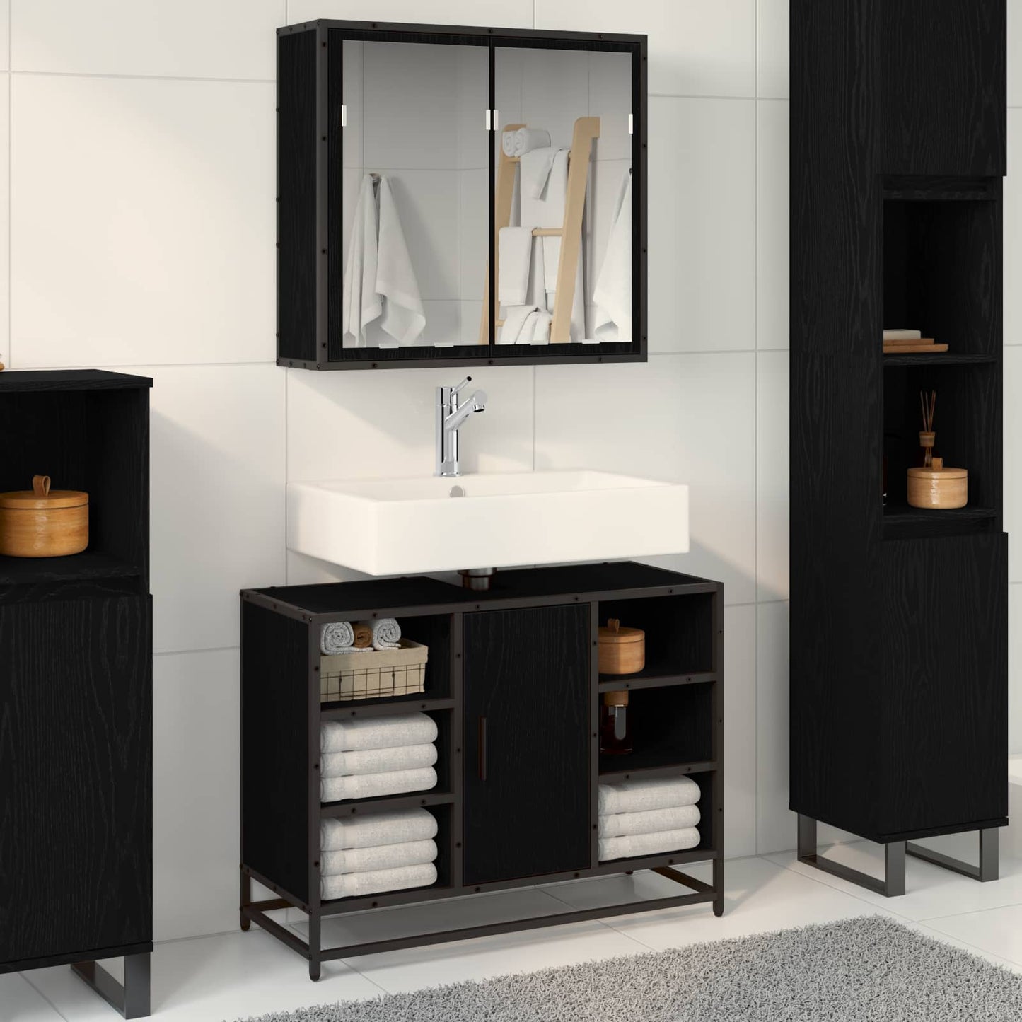 JUNG Vida Badezimmermöbel-Set 2 pcs Schwarz Eichen-Optik Holzwerkstoff