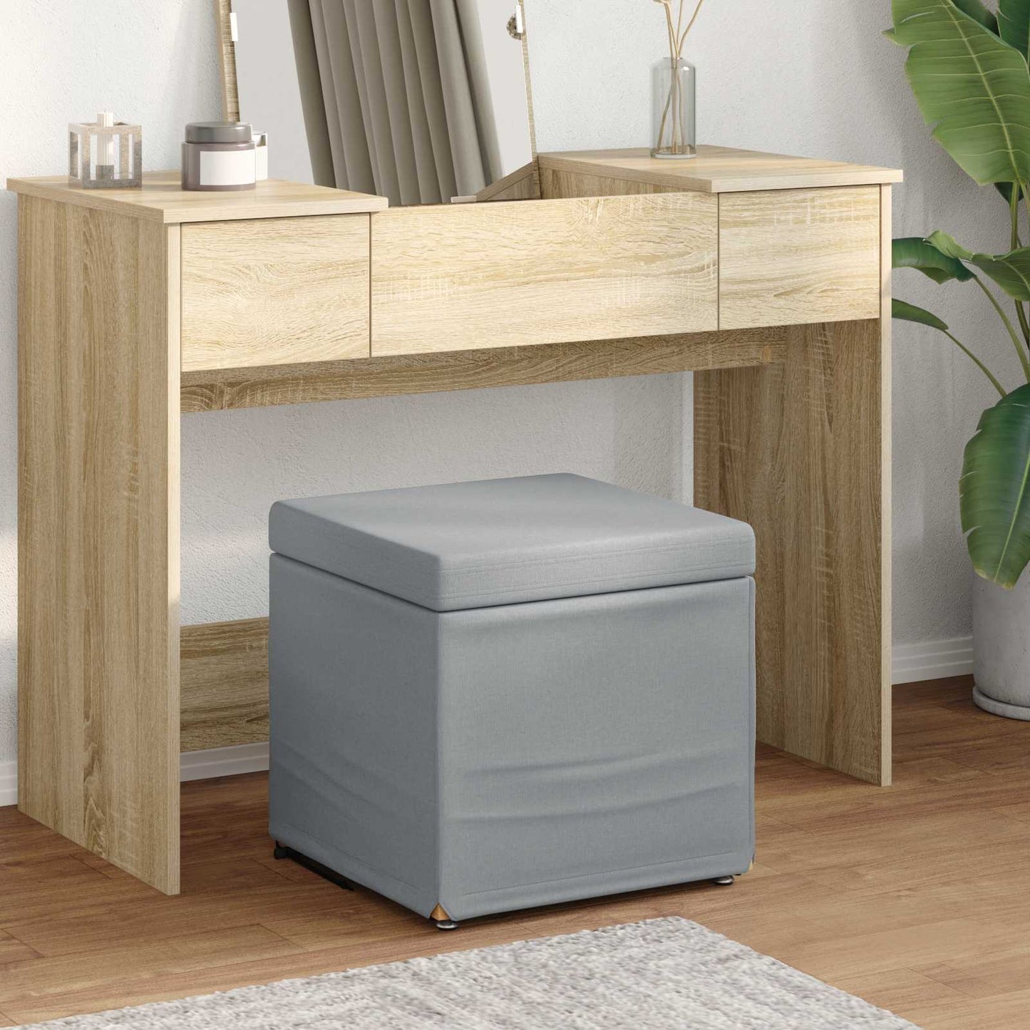 JUNG Vida Hocker Hellgrau 41 x 41 x 40 cm Stoff und Pressholz