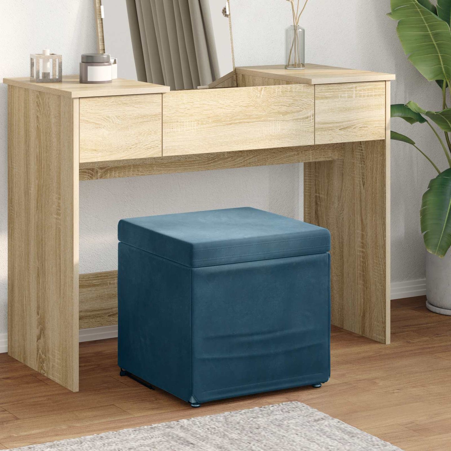 JUNG Vida Hocker Blau 41 x 41 x 40 cm Samt und Engineering Holz