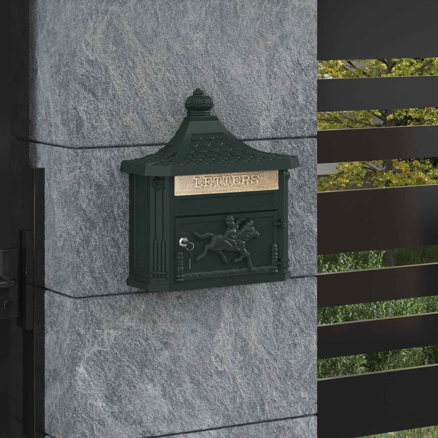 JUNG Vida Wandmontierter Briefkasten Grün 40,5 x 16 x 45 cm Gussaluminium
