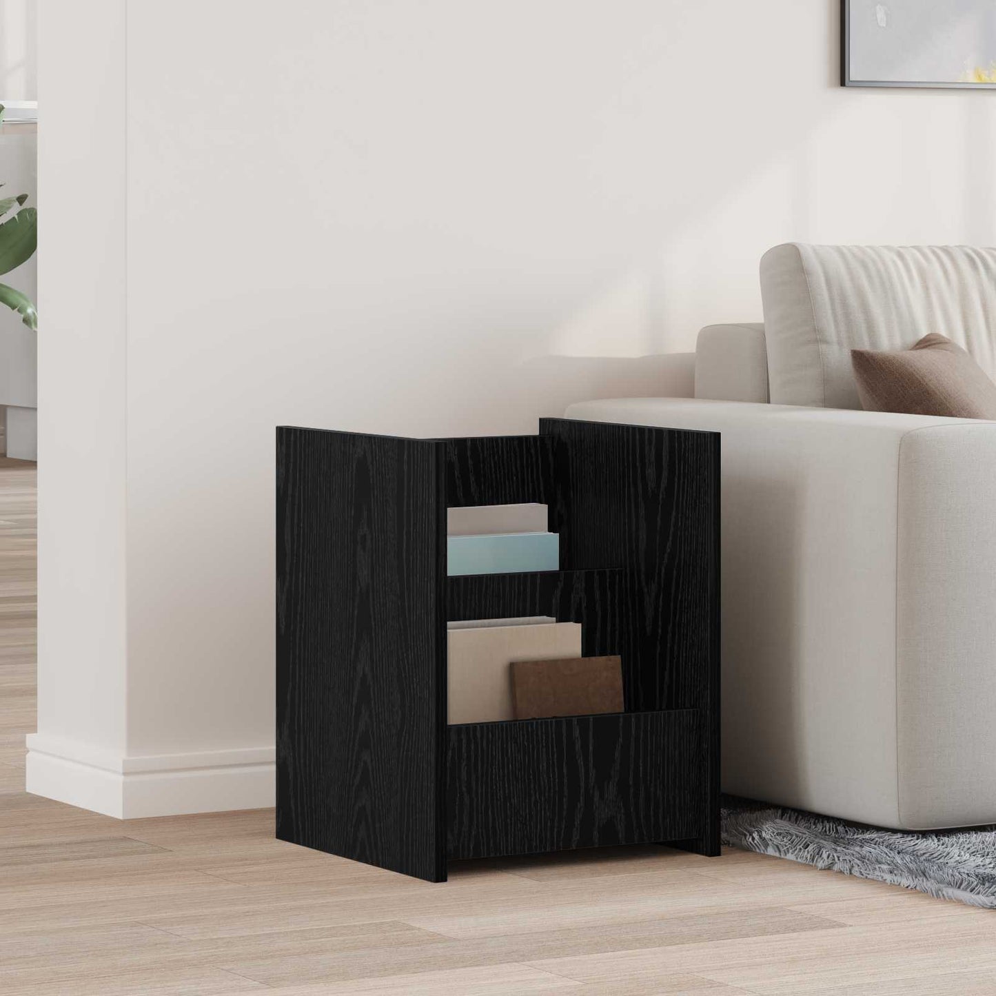 JUNG Vida Magazinregal Schwarz Eichen-Optik 35 x 35 x 45 cm Holzwerkstoff
